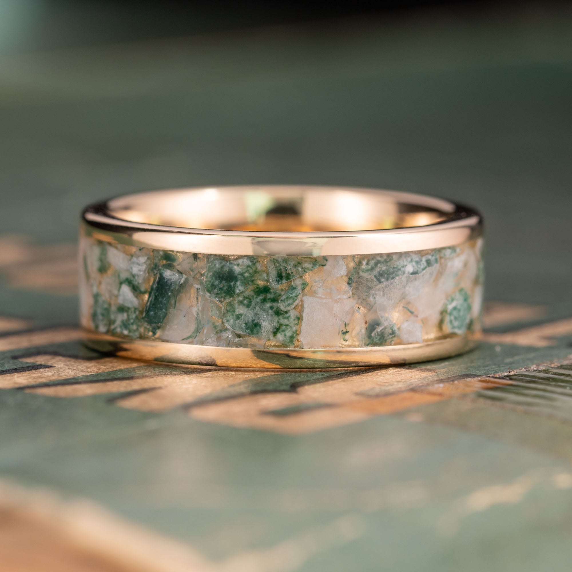 Gold Moss Agate Inlay Ring