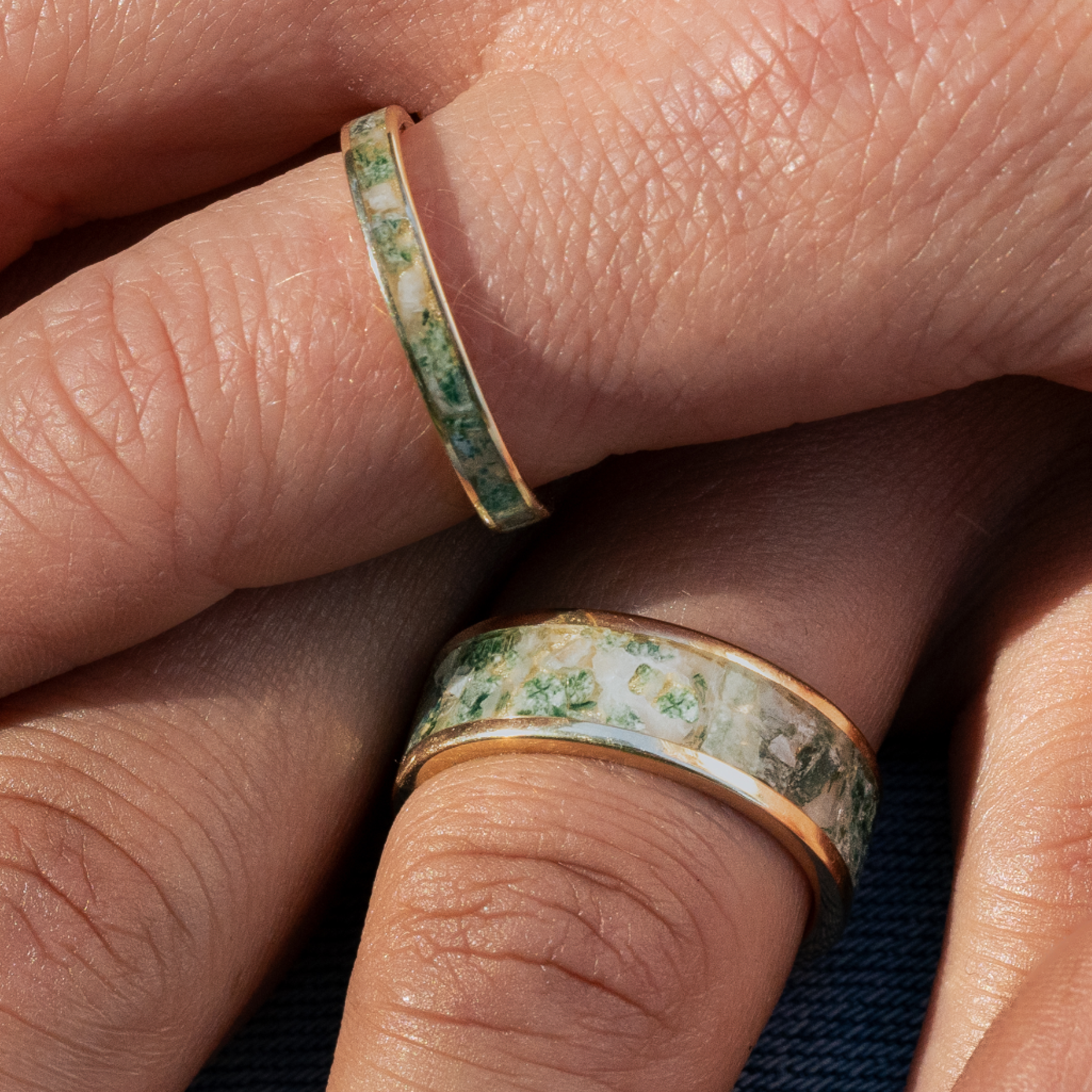 Gold Moss Agate Inlay Ring