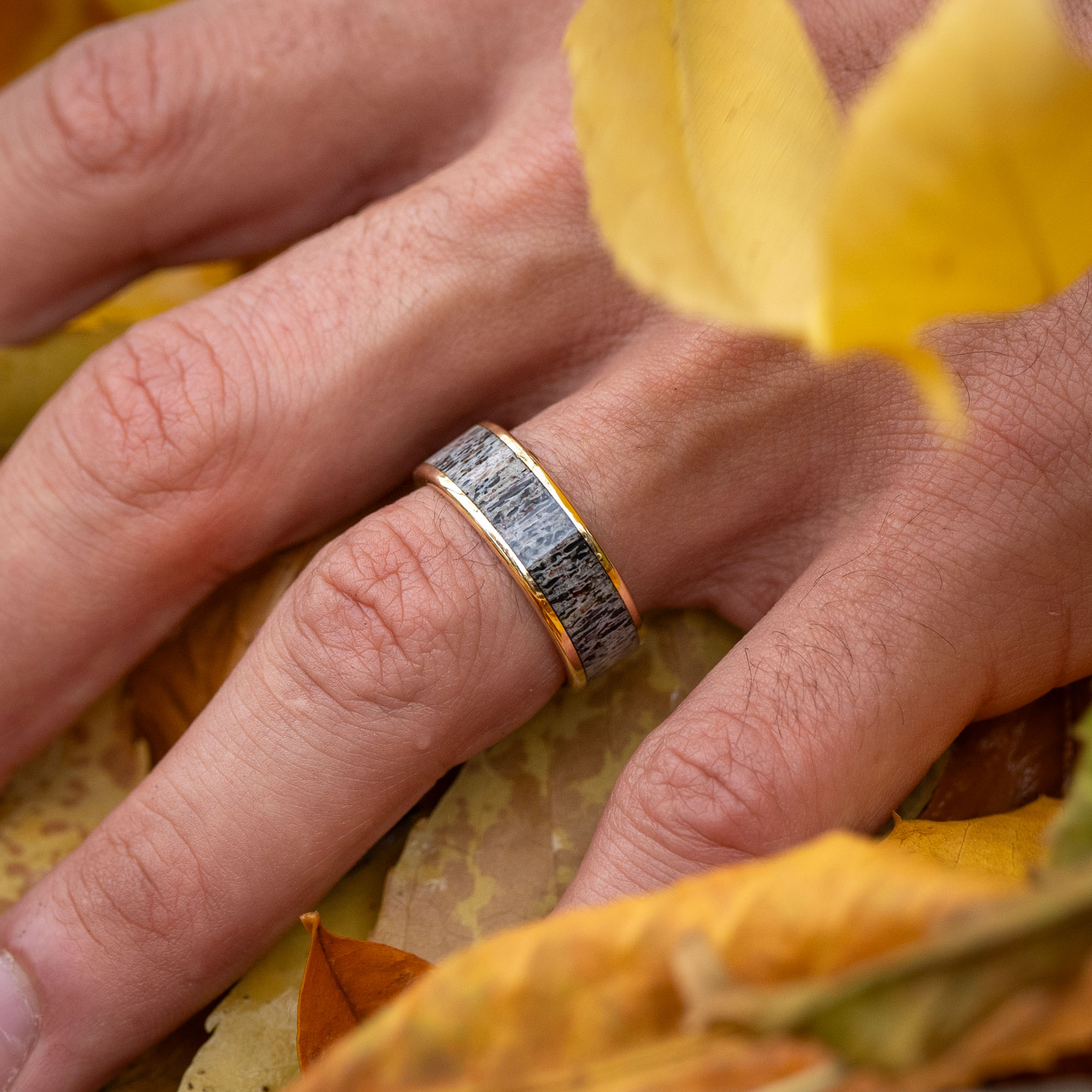 Gold Elk Antler Inlay Ring