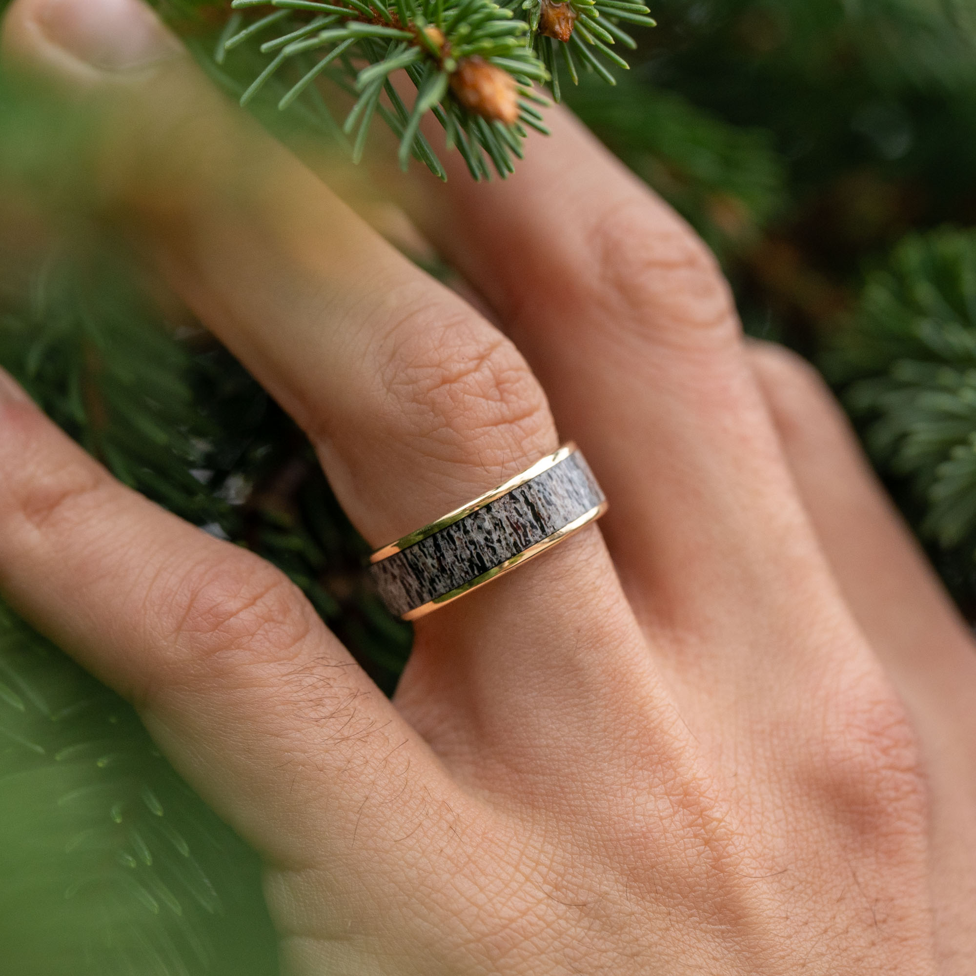 Gold Elk Antler Inlay Ring