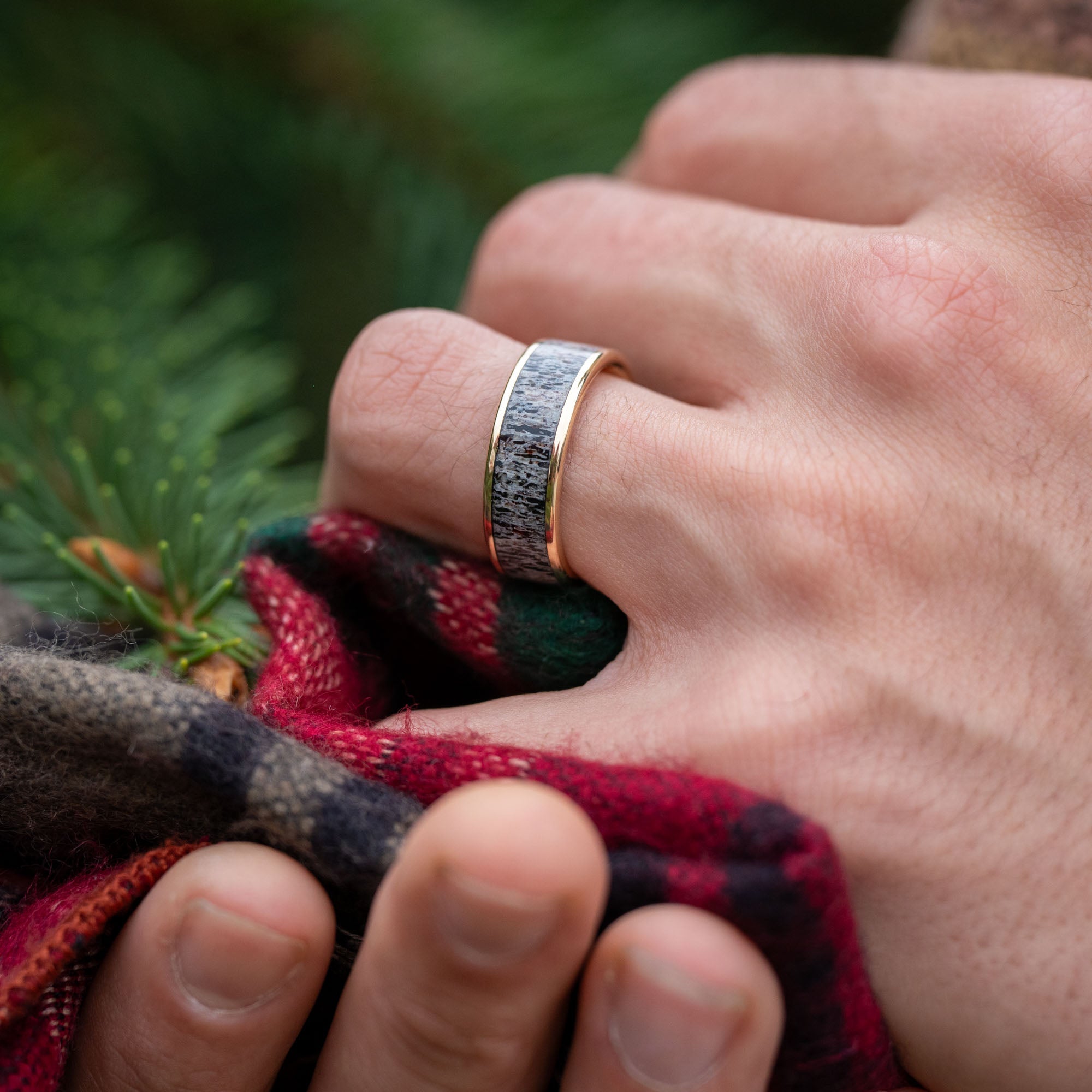 Gold Elk Antler Inlay Ring