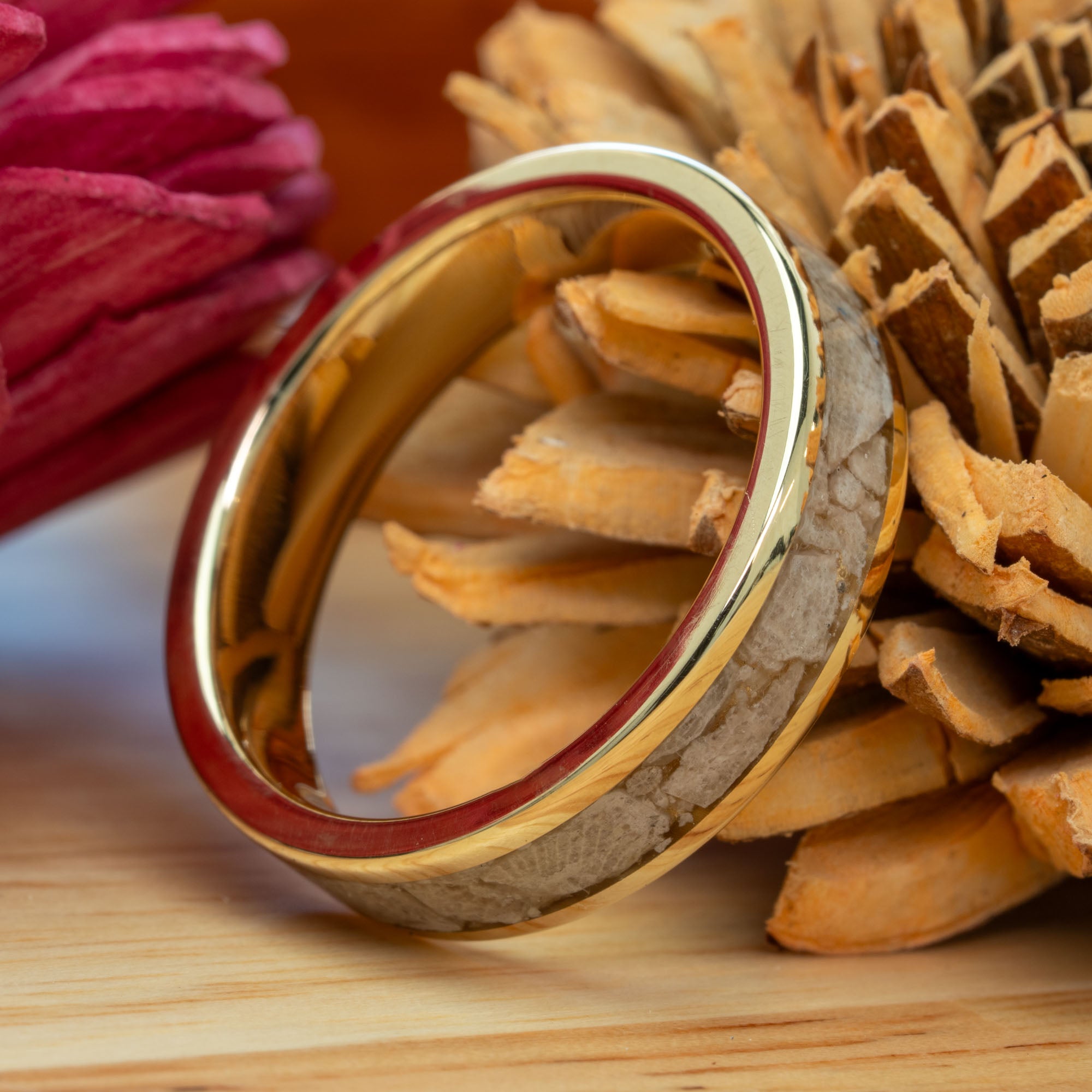 Gold Petoskey Stone Inlay Ring