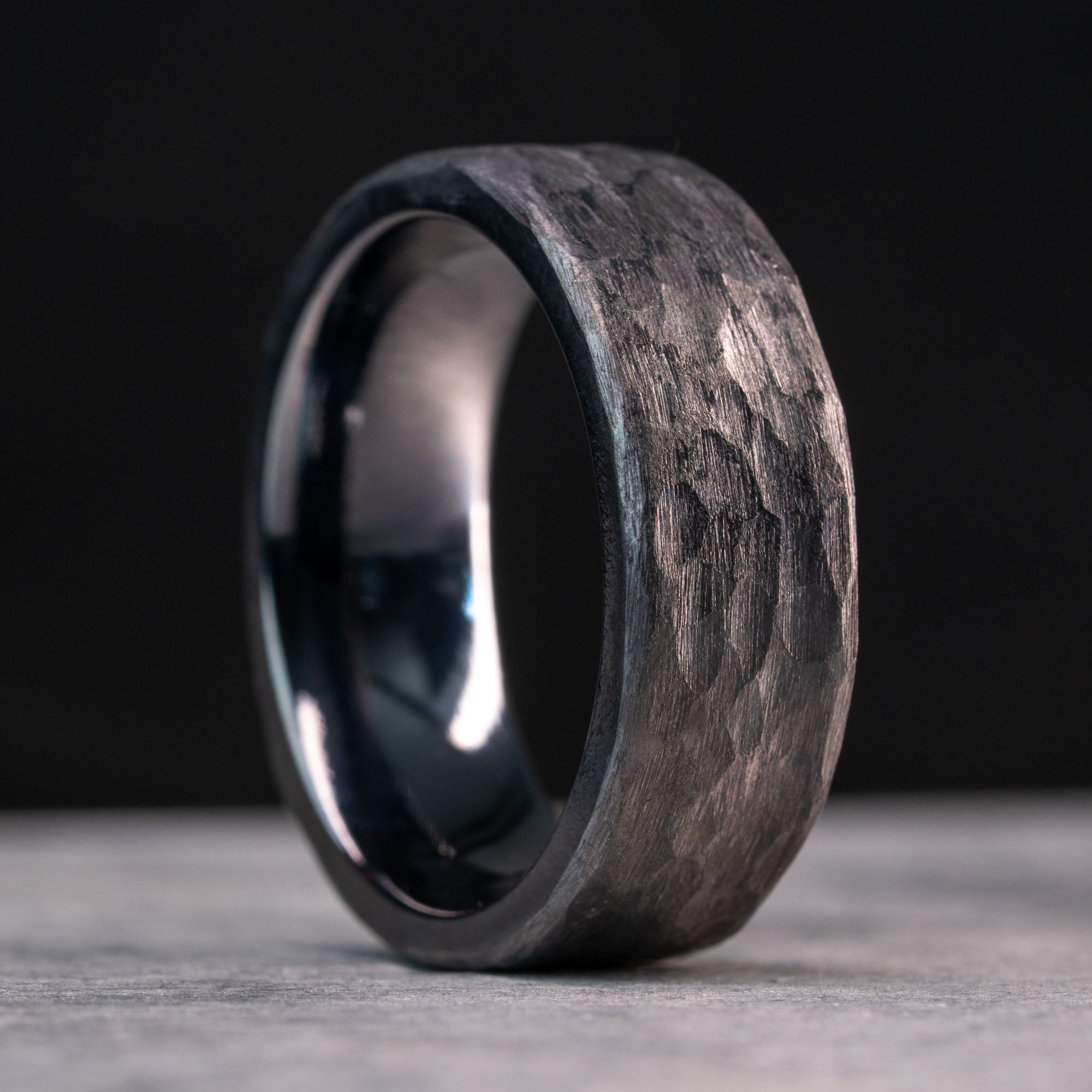 Black Hammered Titanium Ring