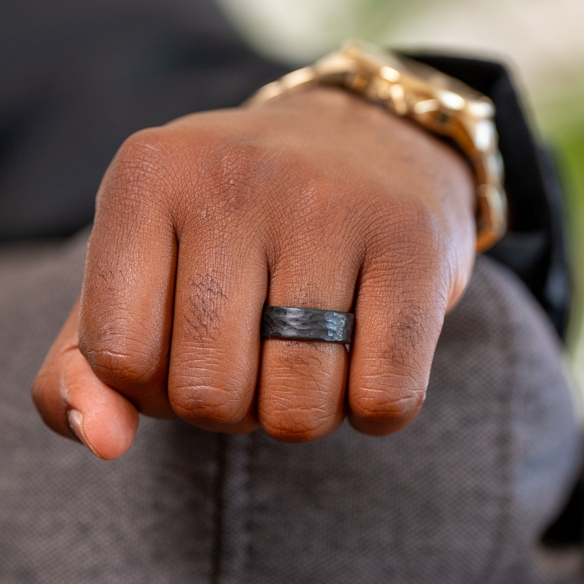 Black Hammered Titanium Ring