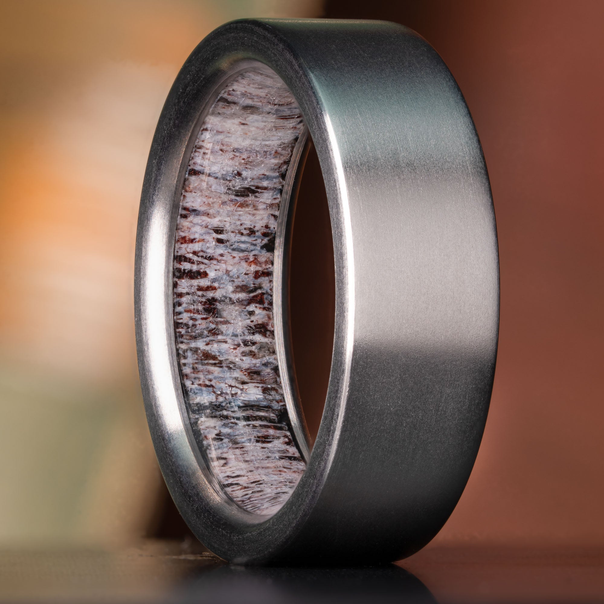 Titanium Hidden Antler Lined Ring