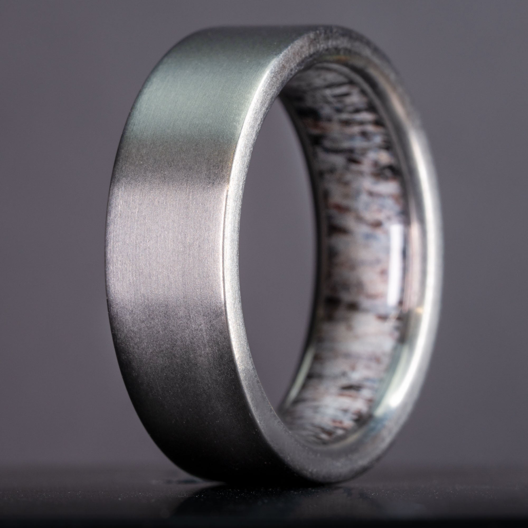 Titanium Hidden Antler Lined Ring