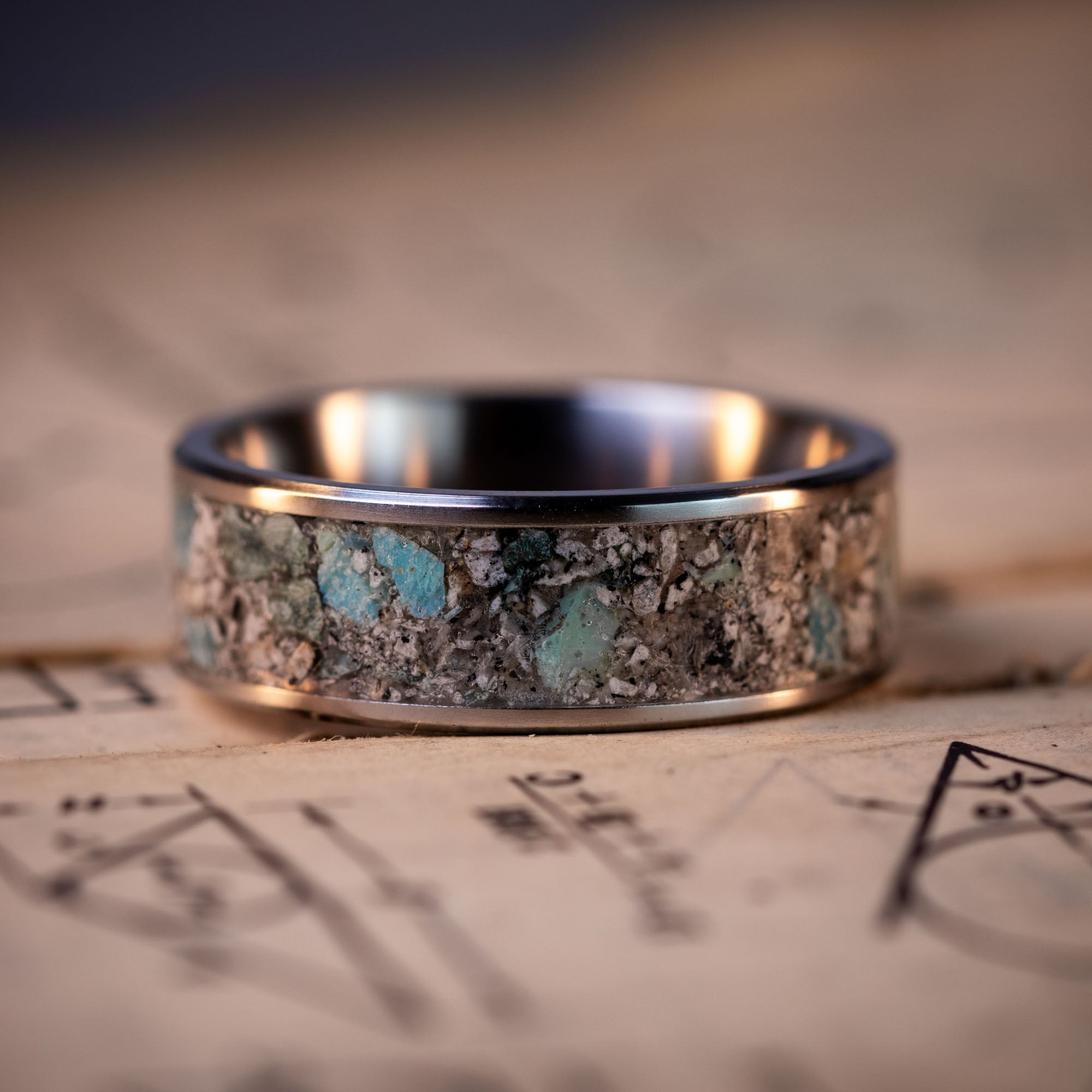 Titanium Yooper Glow & Leland Blue Stone Inlay Ring