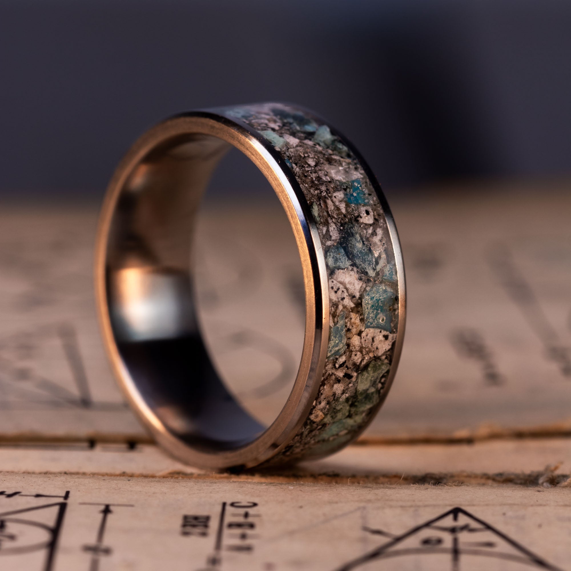 Titanium Yooper Glow & Leland Blue Stone Inlay Ring