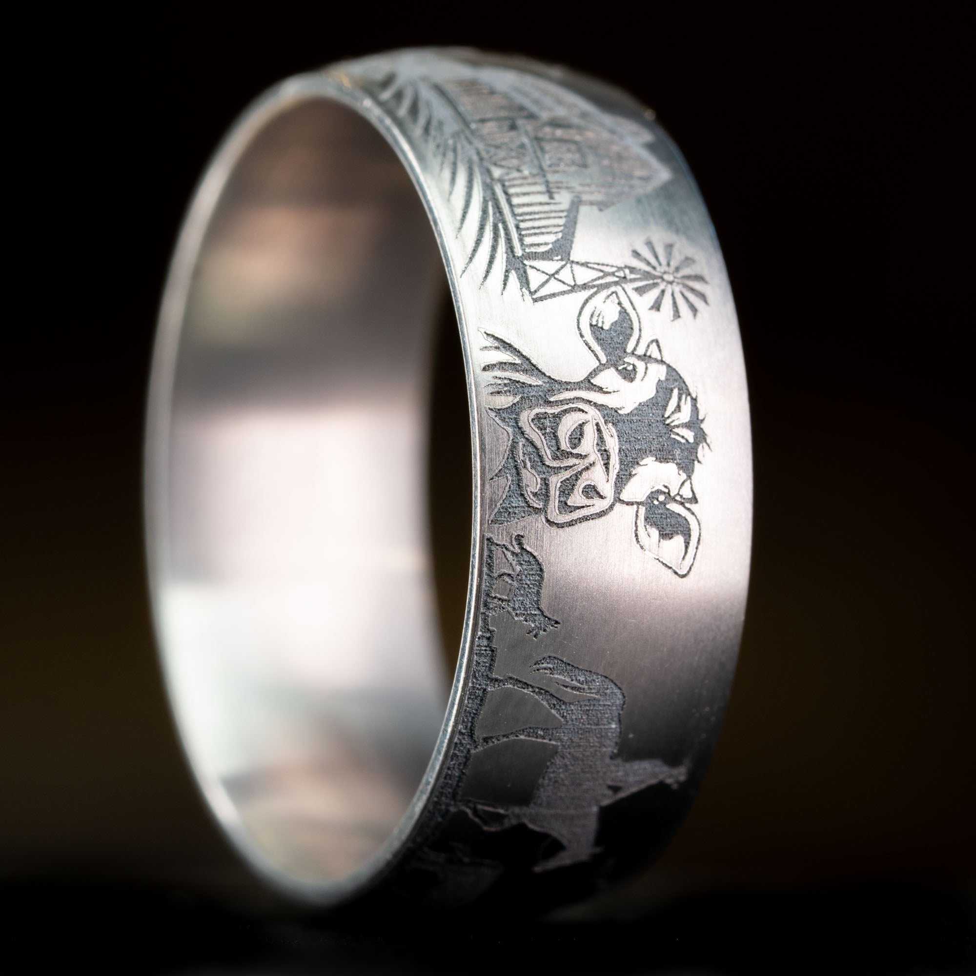 Domed Titanium Engraved Farm Life Ring