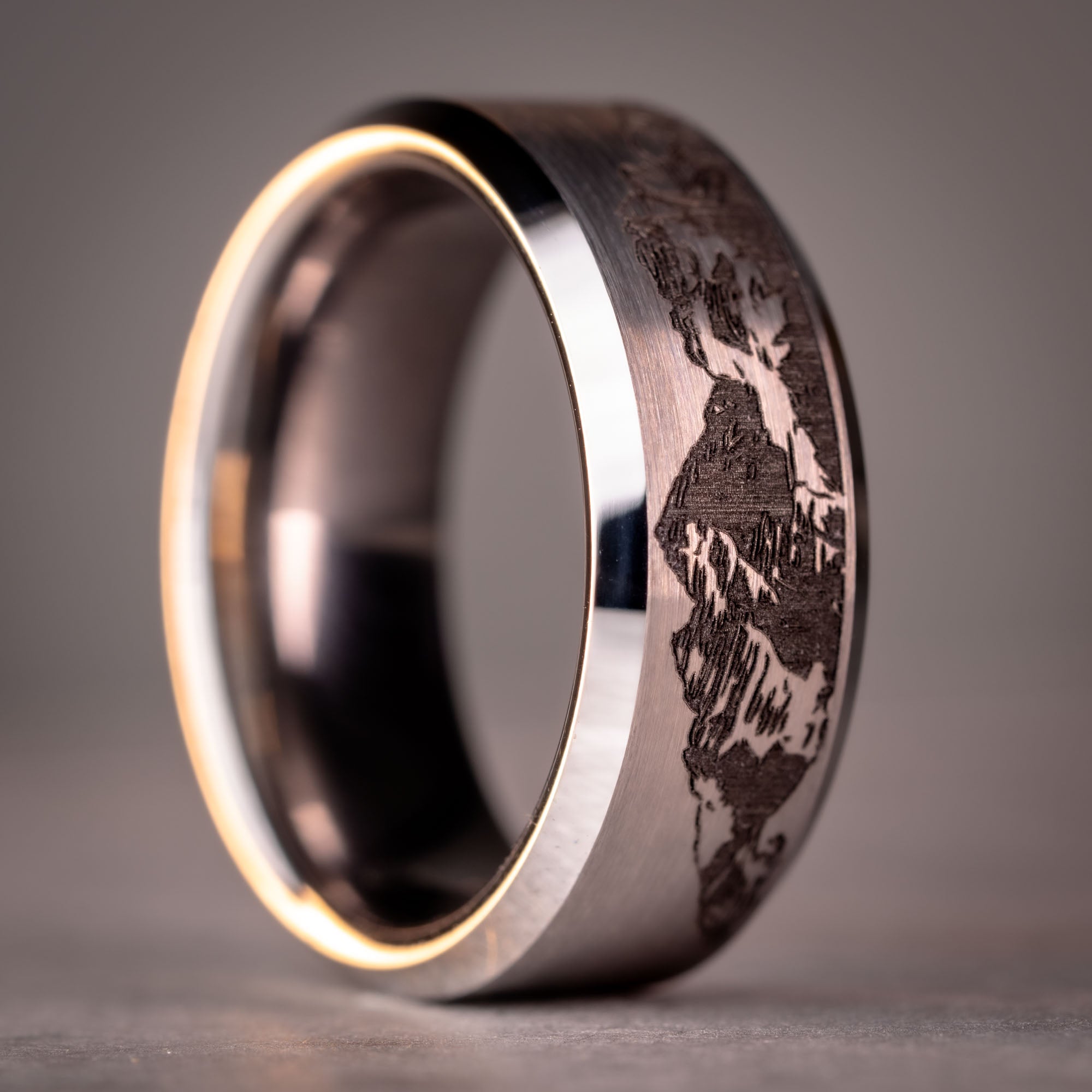 Beveled Tungsten Engraved Colorado Maroon Bells Mountain Ring