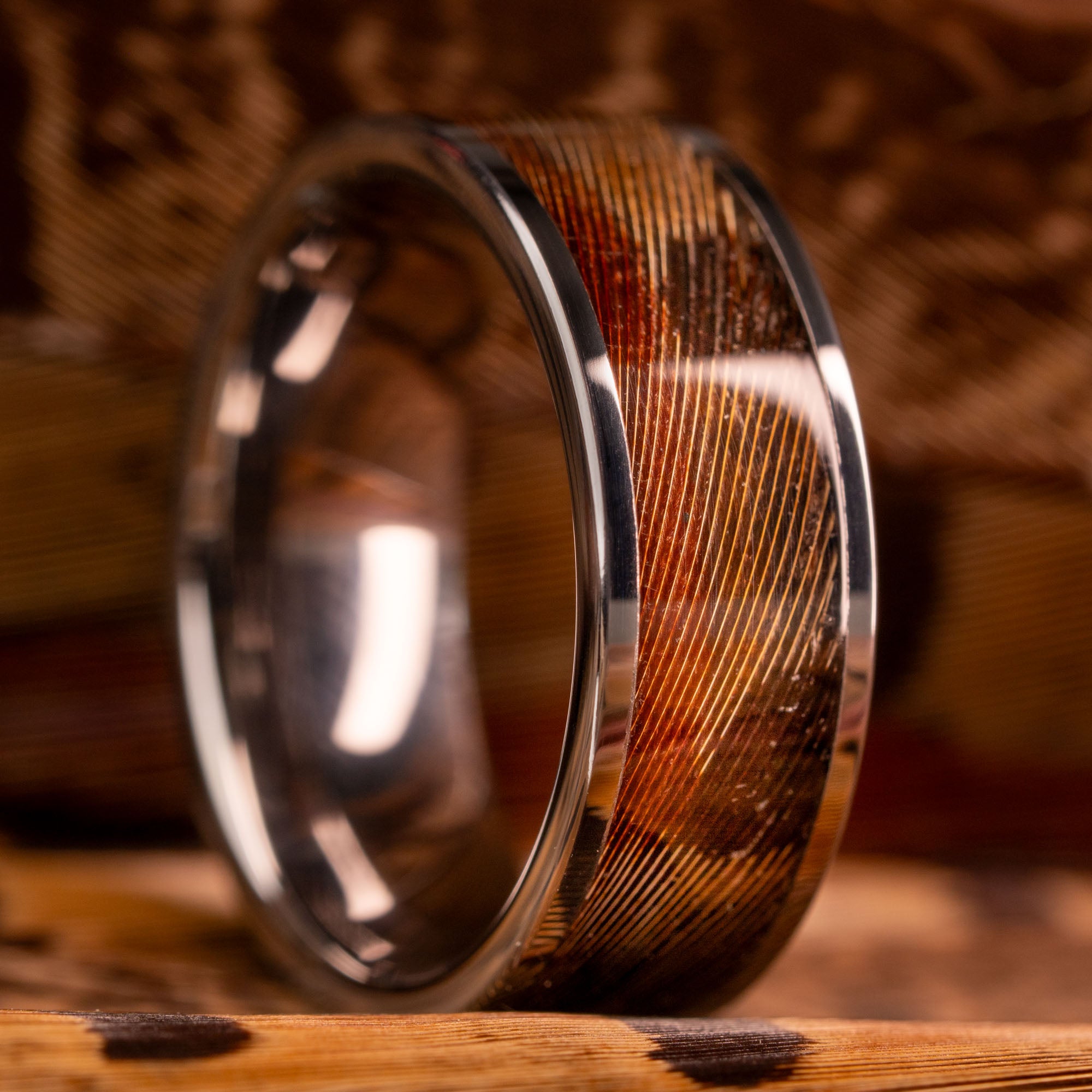 Tungsten Pheasant Feather Inlay Ring
