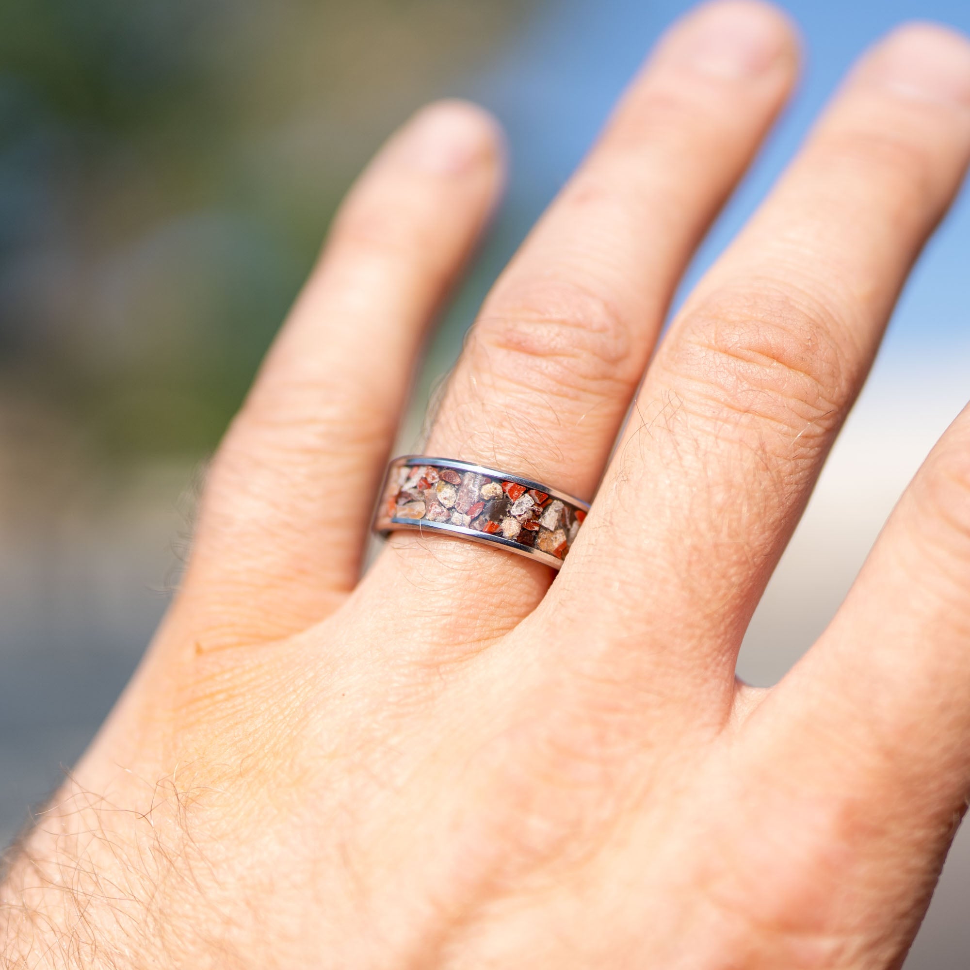 Titanium Michigan Puddingstone Inlay Ring