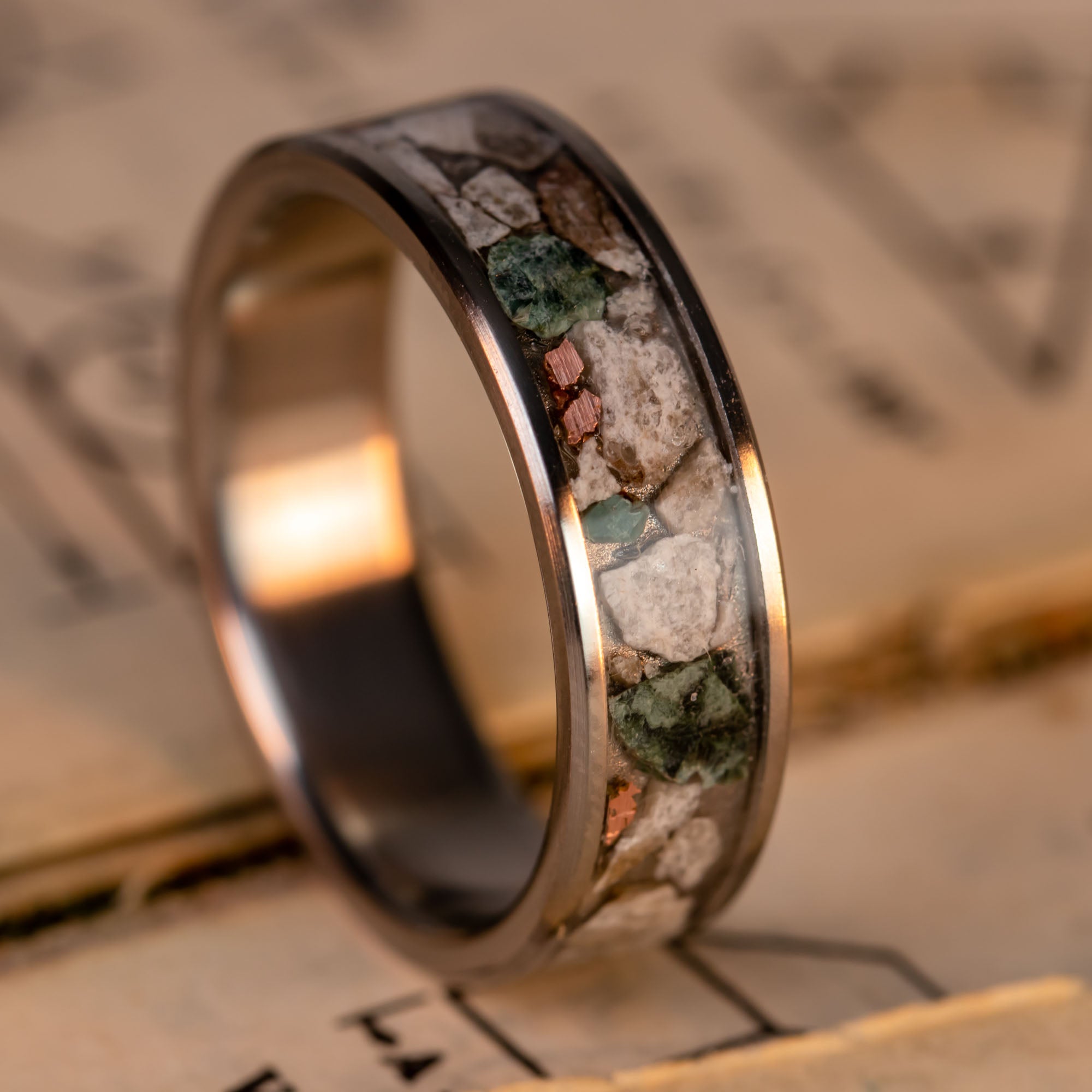 Titanium Petoskey Stone Keweenaw Copper & Isle Royale Greenstone Inlay Ring