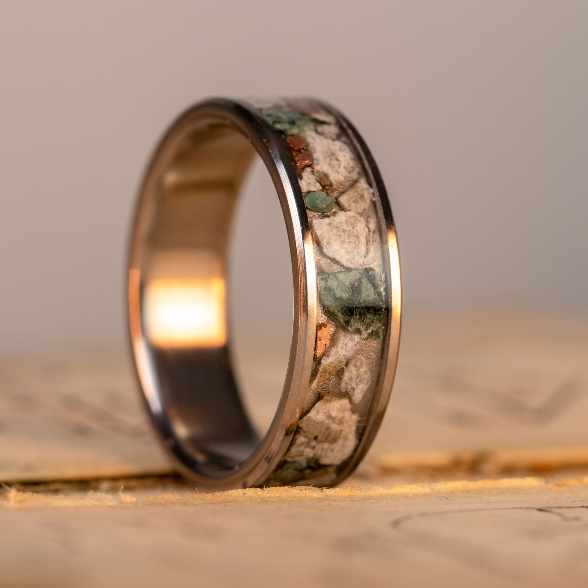 Titanium Petoskey Stone Keweenaw Copper & Isle Royale Greenstone Inlay Ring