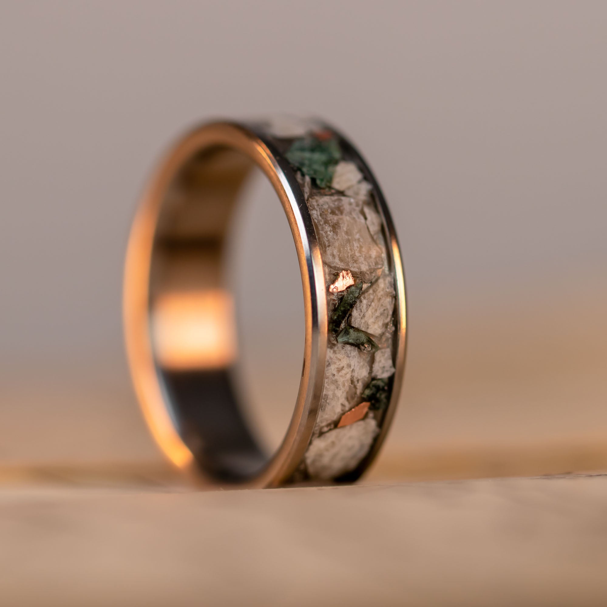 Titanium Petoskey Stone Keweenaw Copper & Isle Royale Greenstone Inlay Ring