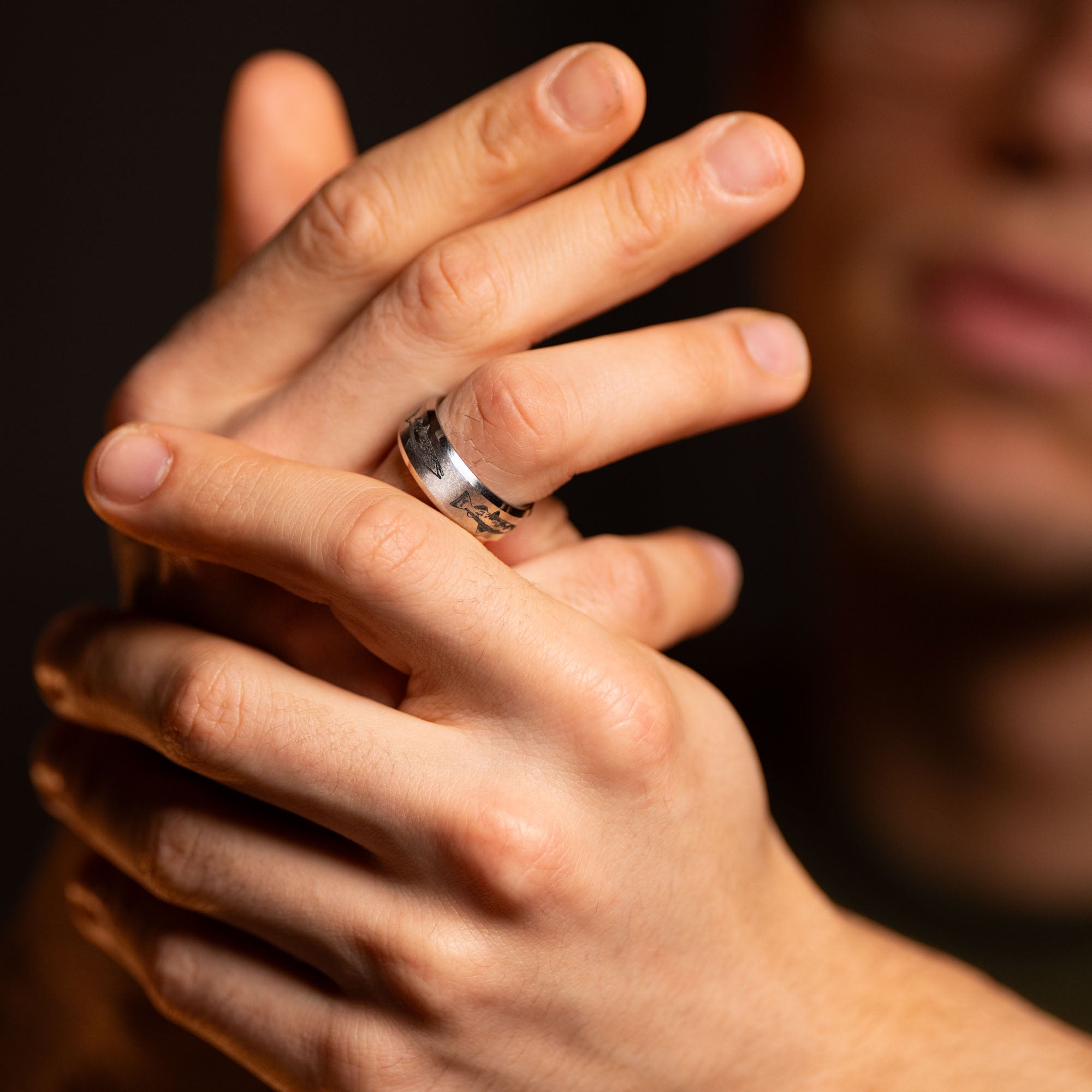 Beveled Tungsten Engraved Salmon Ring