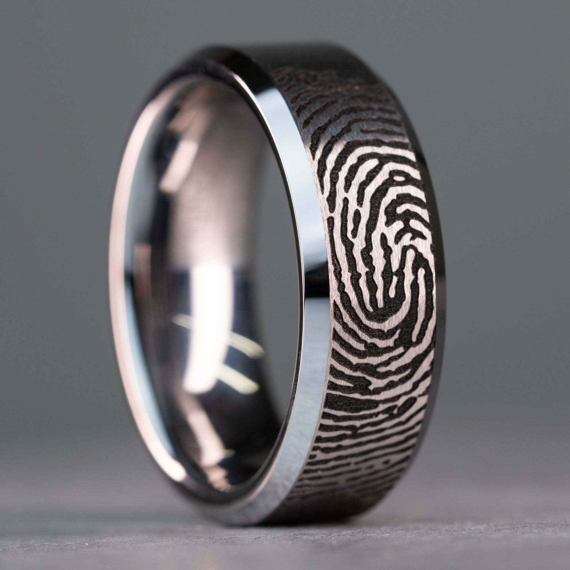 Bass Fish Engraved Tungsten Wedding Band With Personalized