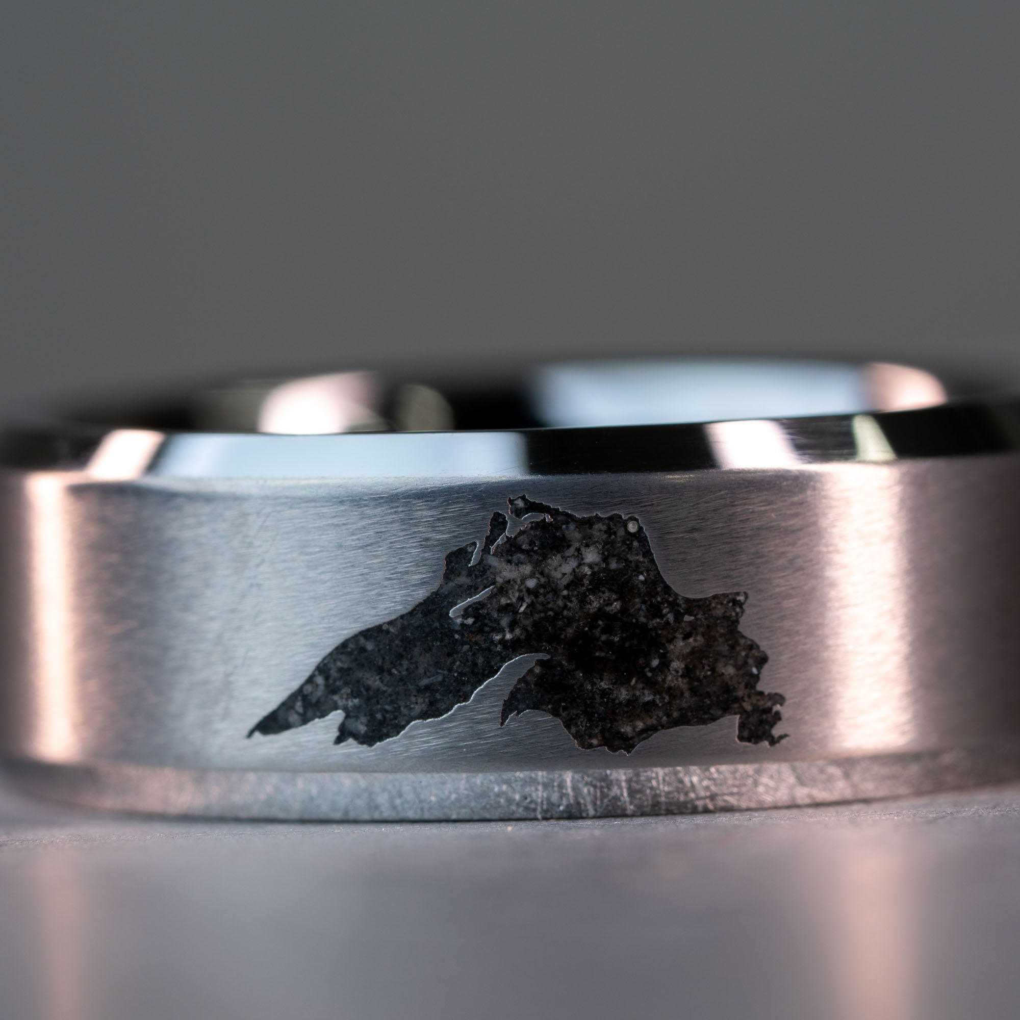 Beveled Tungsten Lake Superior Yooper Glow Stone Inlay Ring