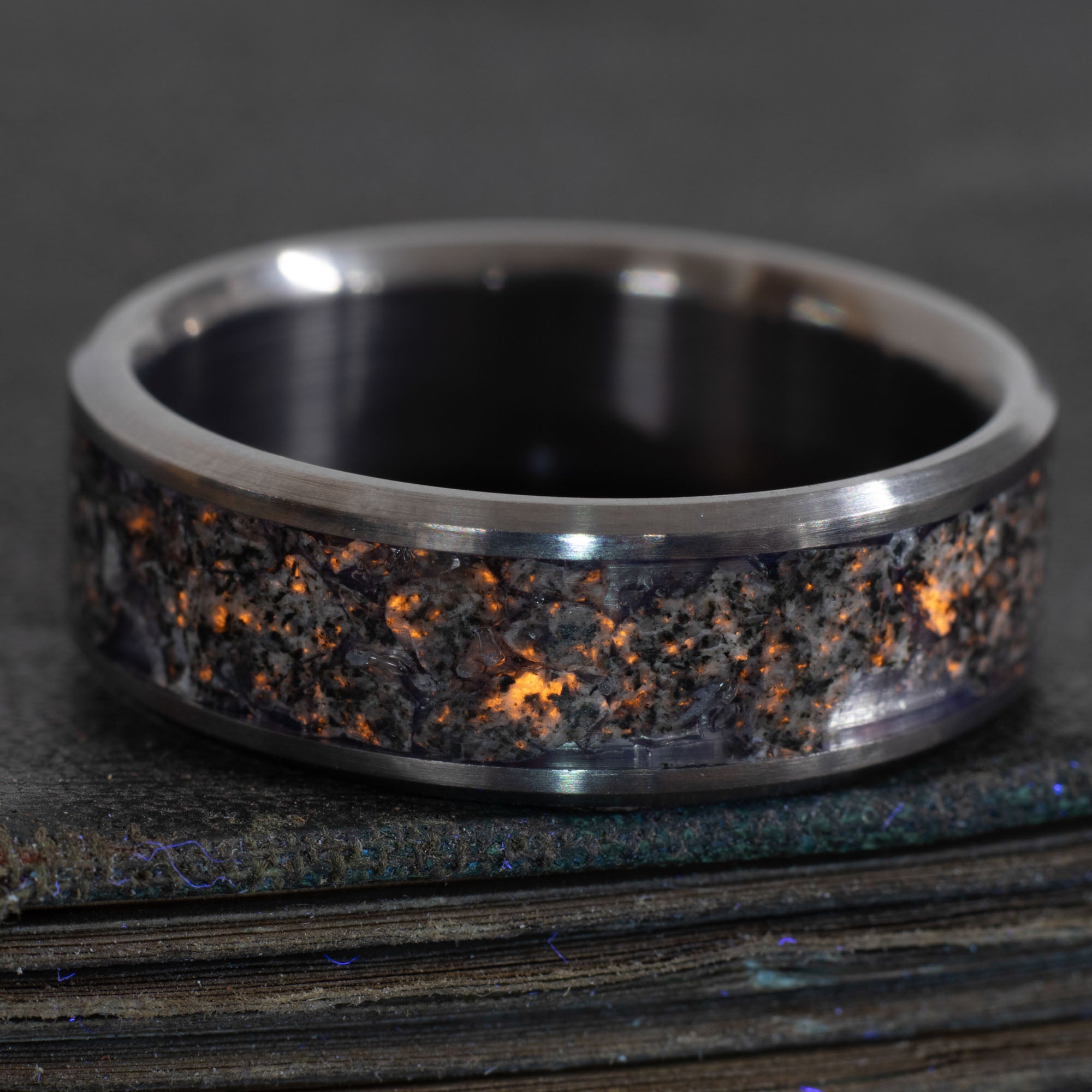 Titanium Yooper Glow Stone Inlay Ring