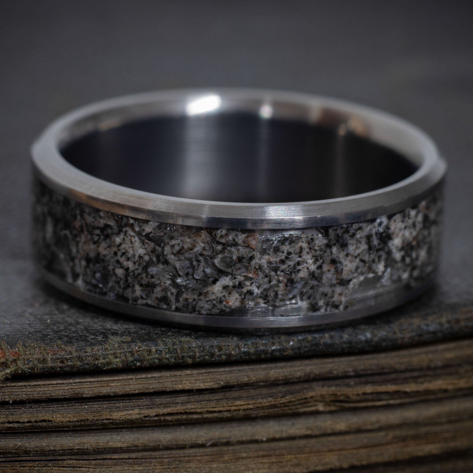 Titanium Yooper Glow Stone Inlay Ring