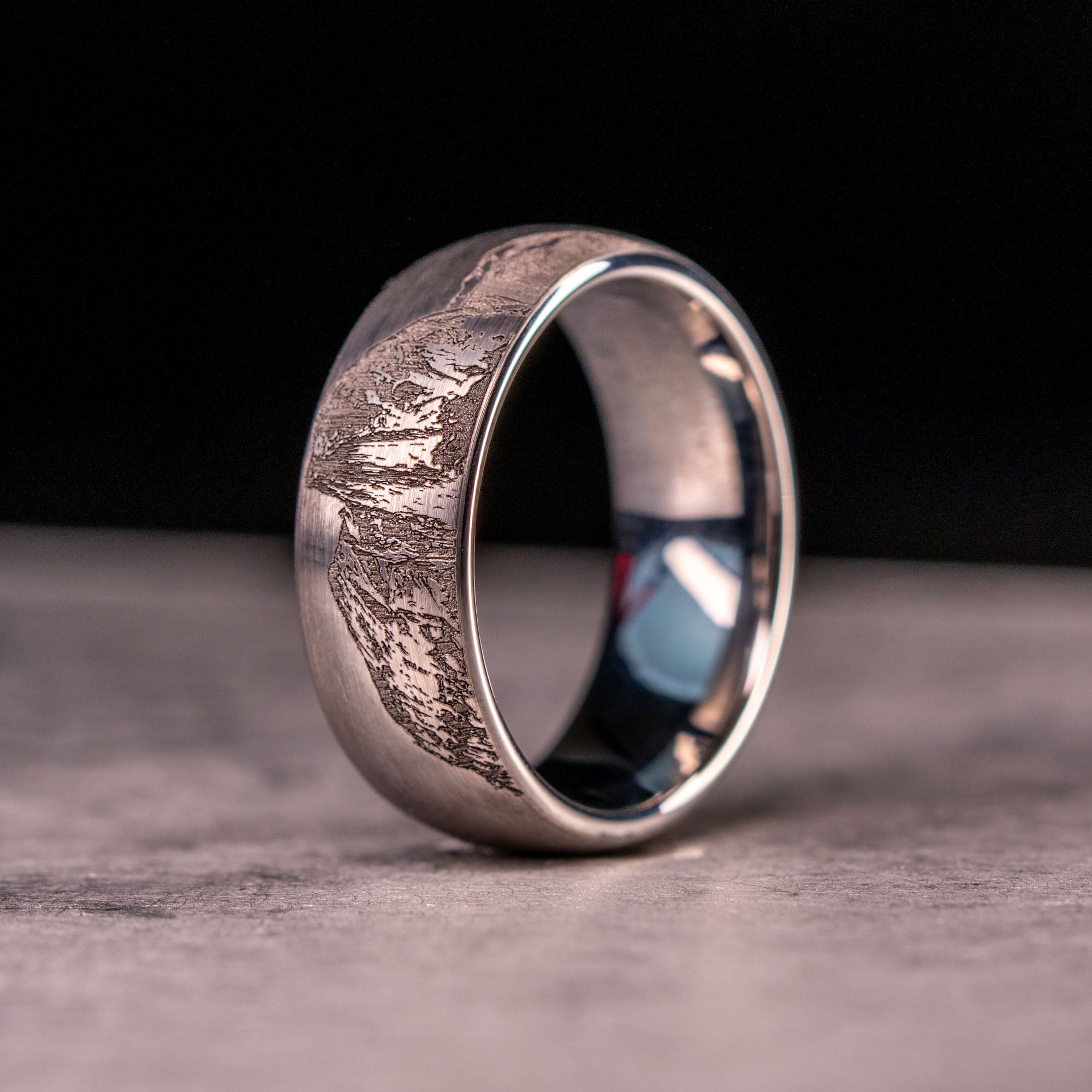 Domed Tungsten Engraved Yosemite Half Dome Ring