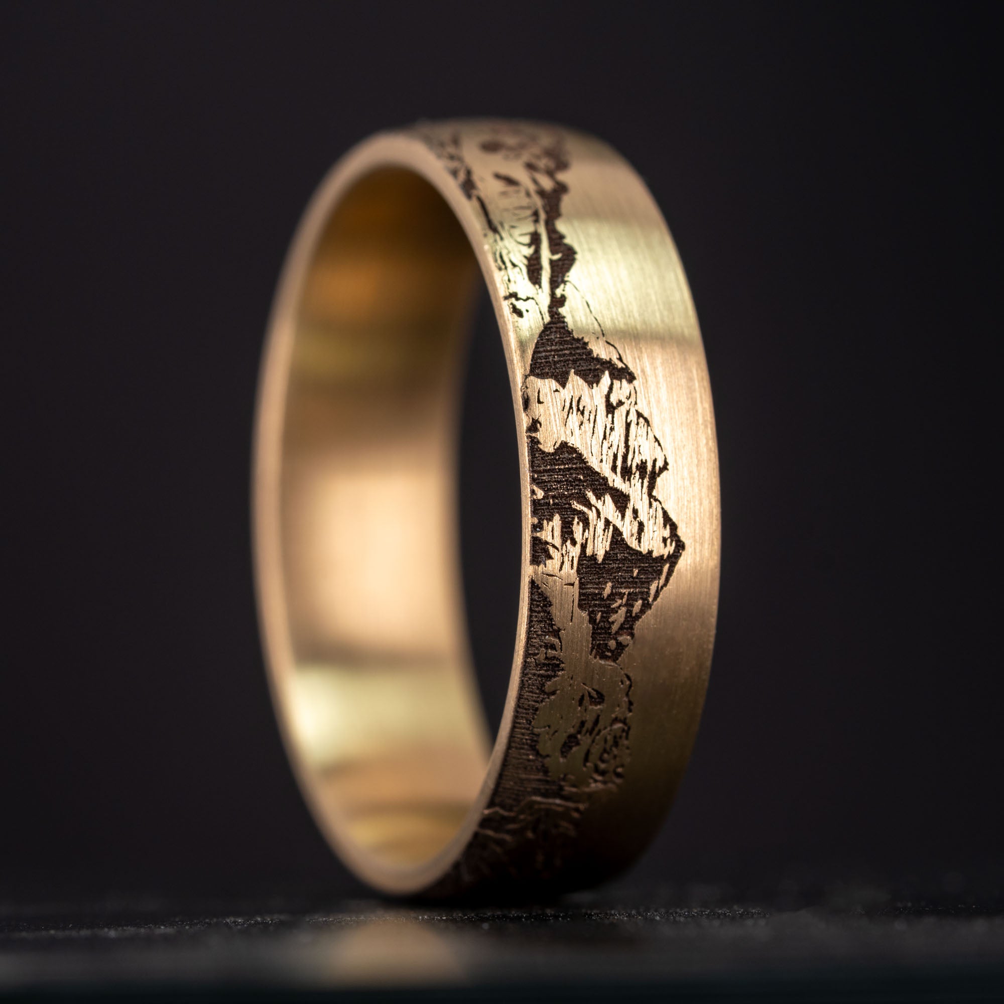 Brushed Gold Engraved Colorado 14er Ring