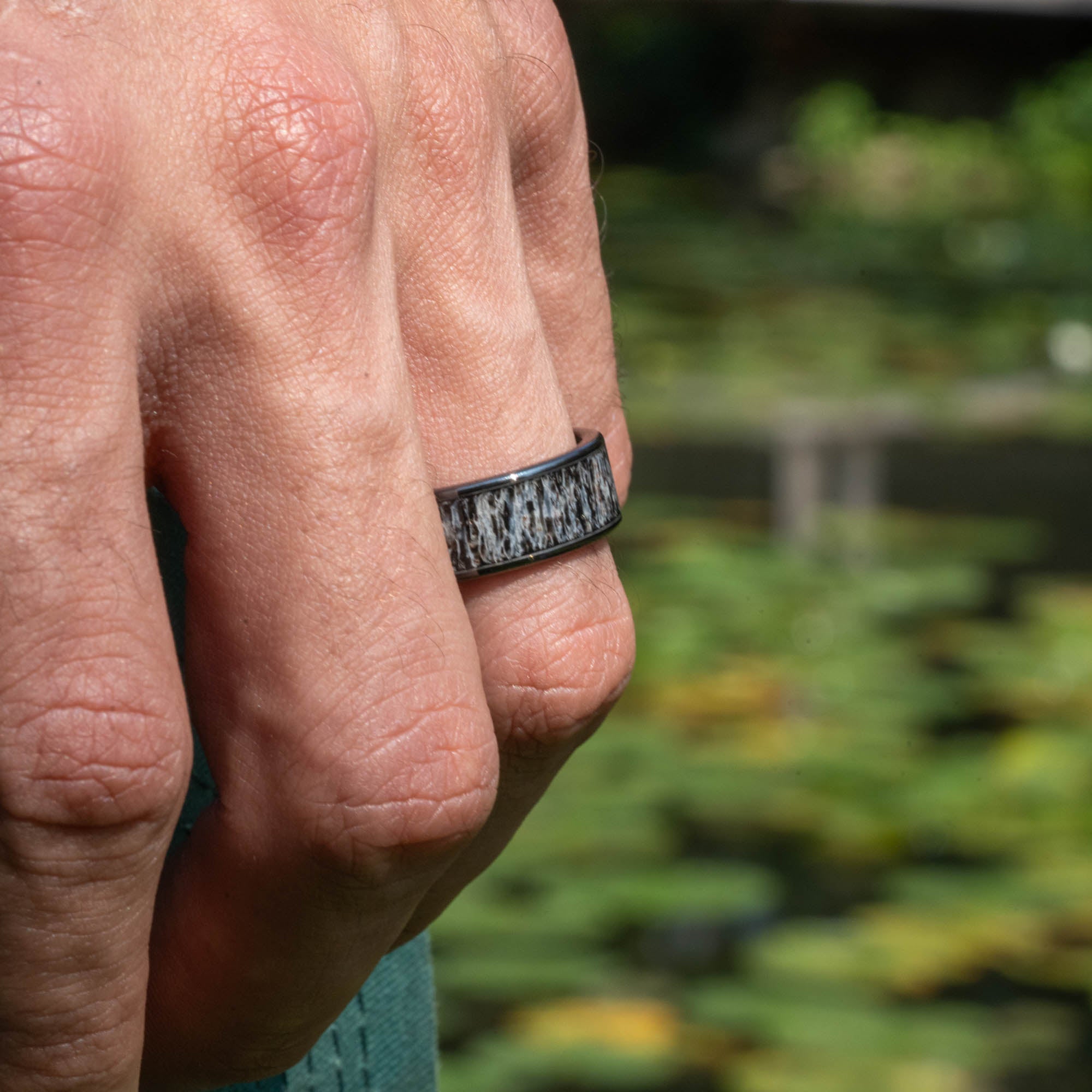 Black Ceramic Colorado Elk Antler Inlay Ring