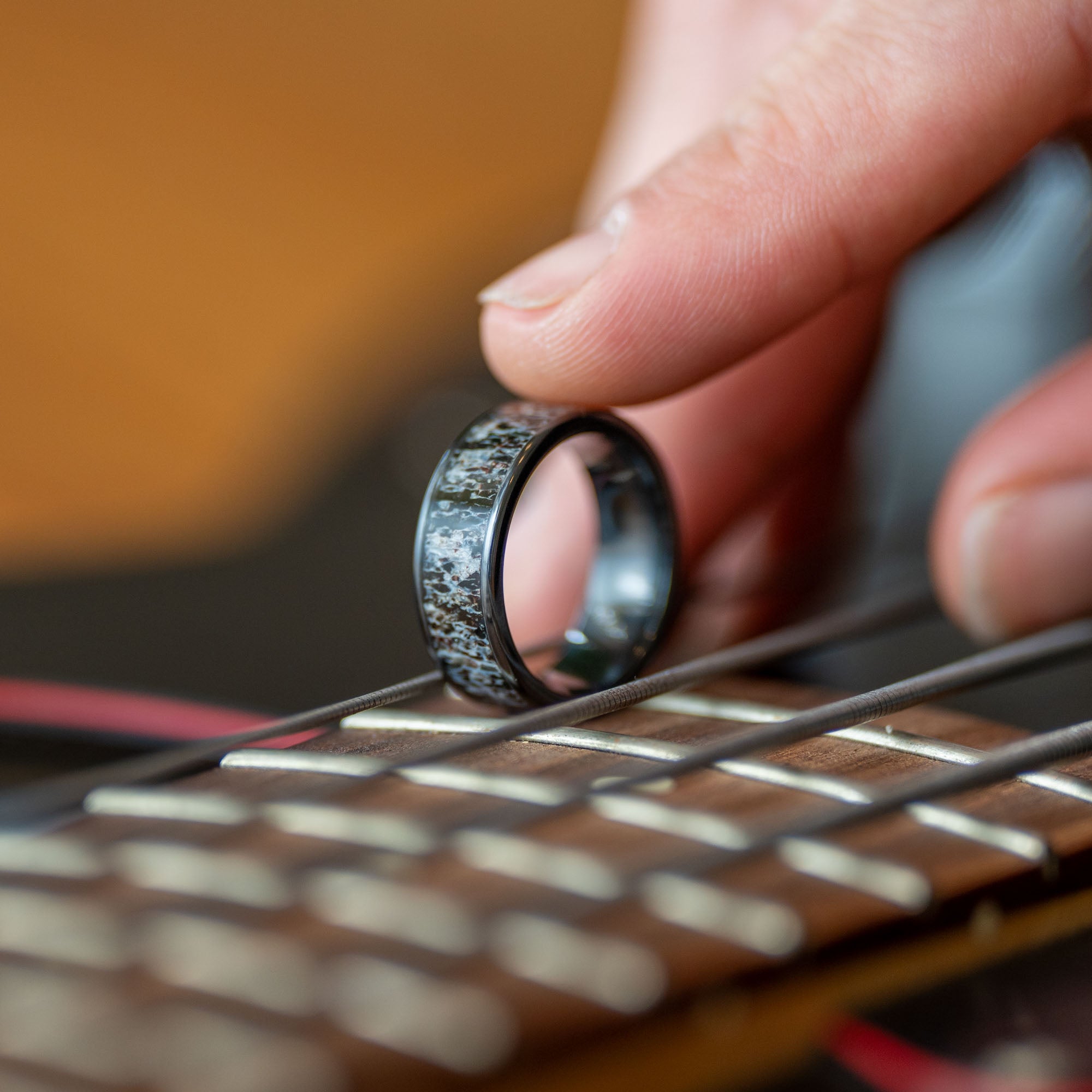 Black Ceramic Colorado Elk Antler Inlay Ring