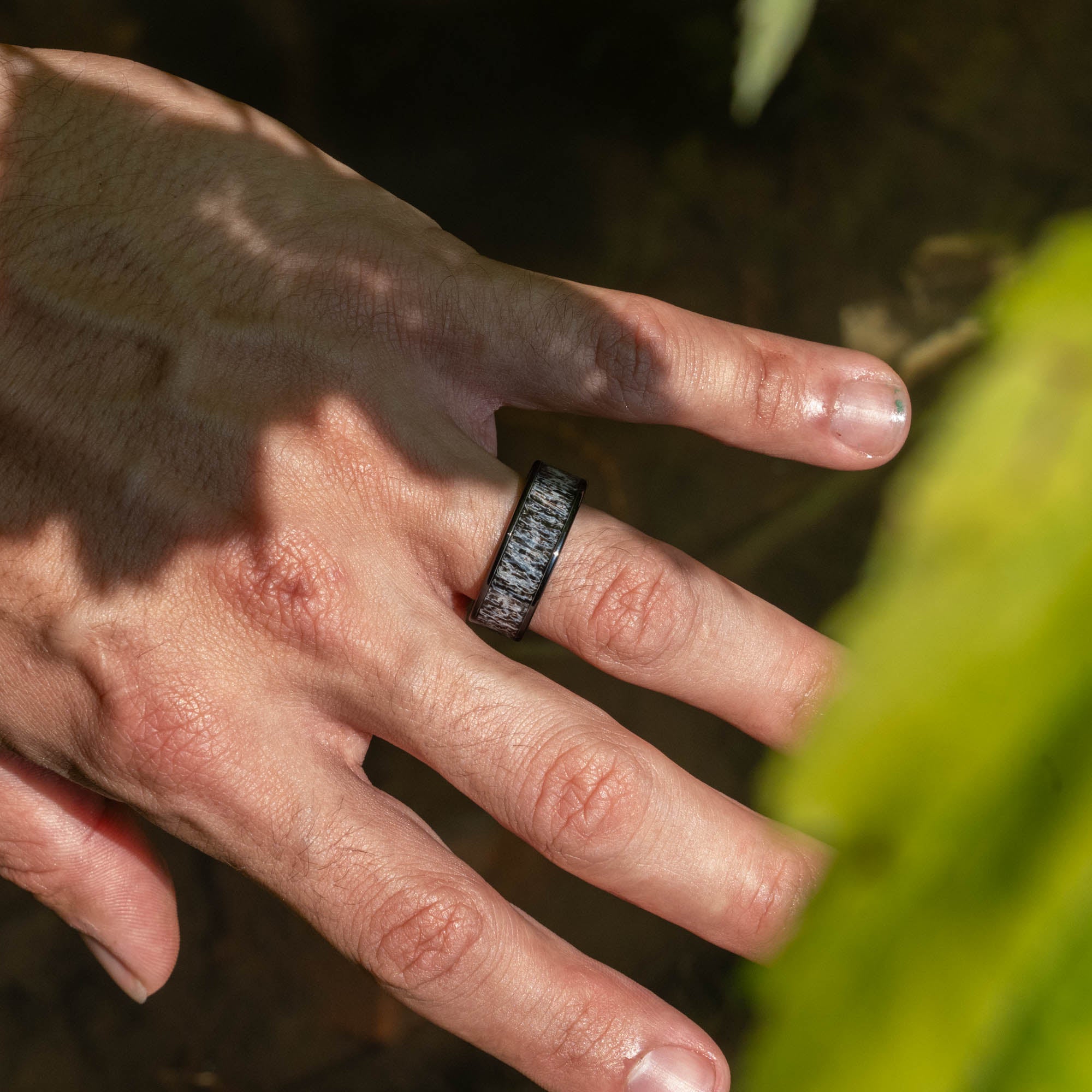 Black Ceramic Colorado Elk Antler Inlay Ring