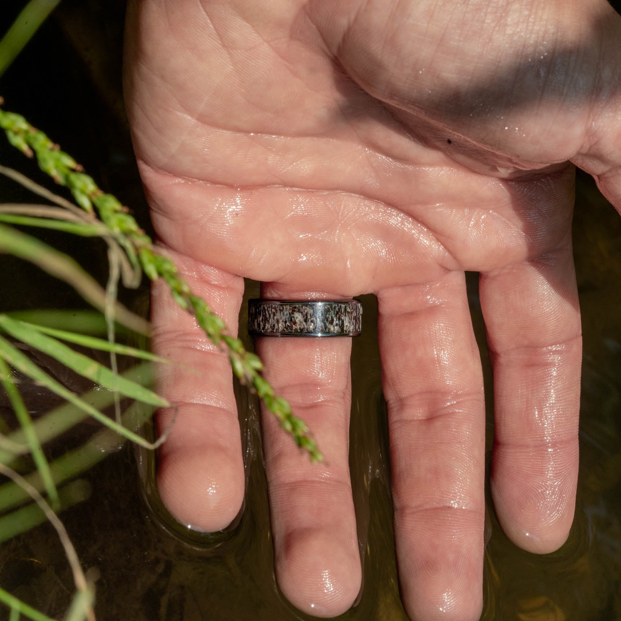 Black Ceramic Colorado Elk Antler Inlay Ring