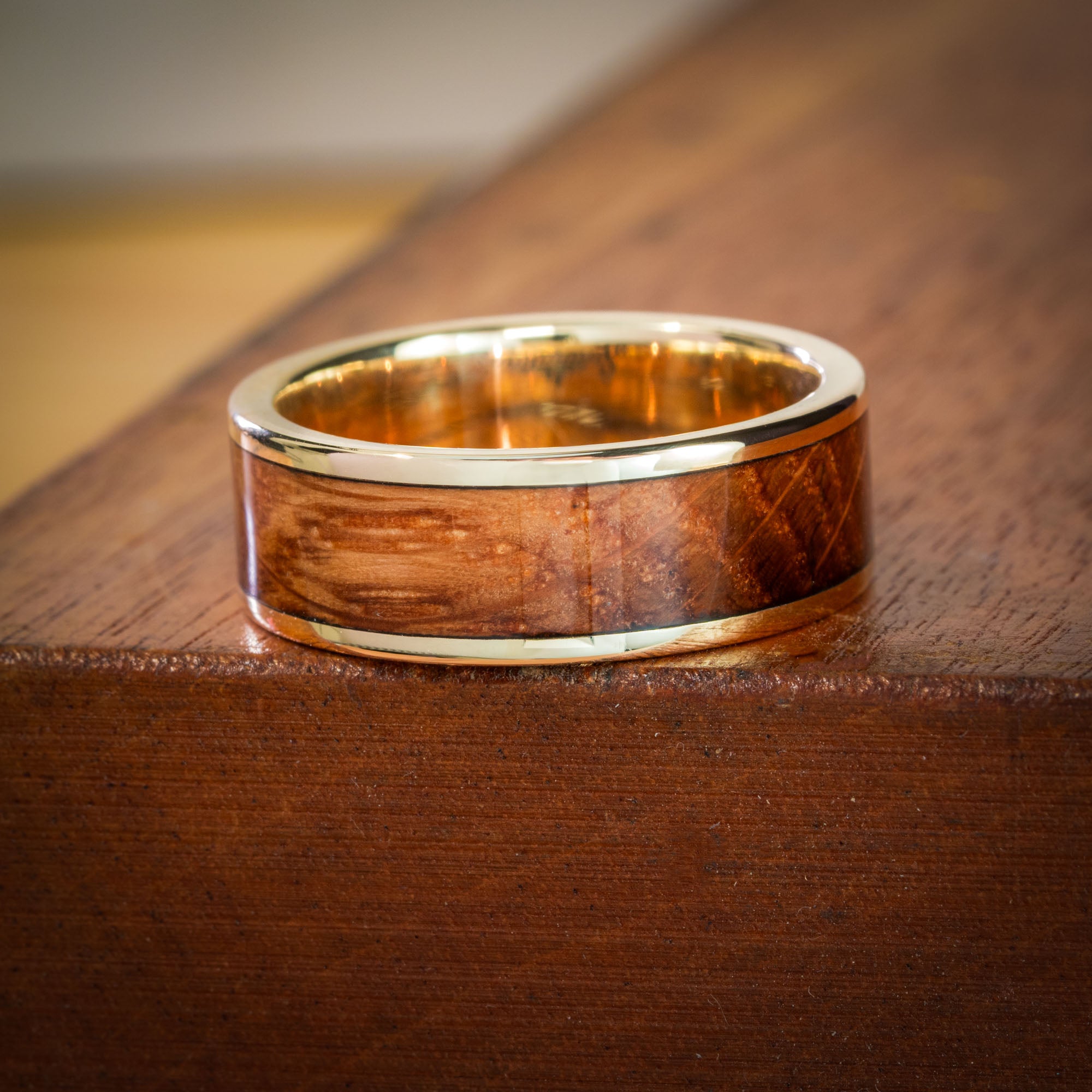 Gold Whiskey Barrel Inlay Ring