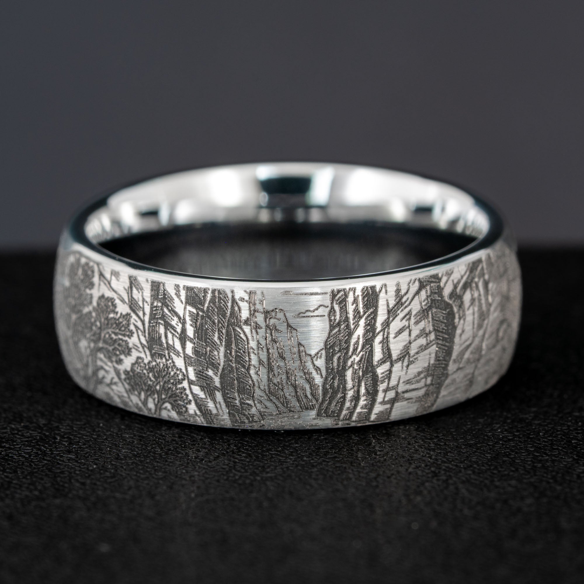 Domed Tungsten Engraved Yosemite National Park Ring | Honest Hands
