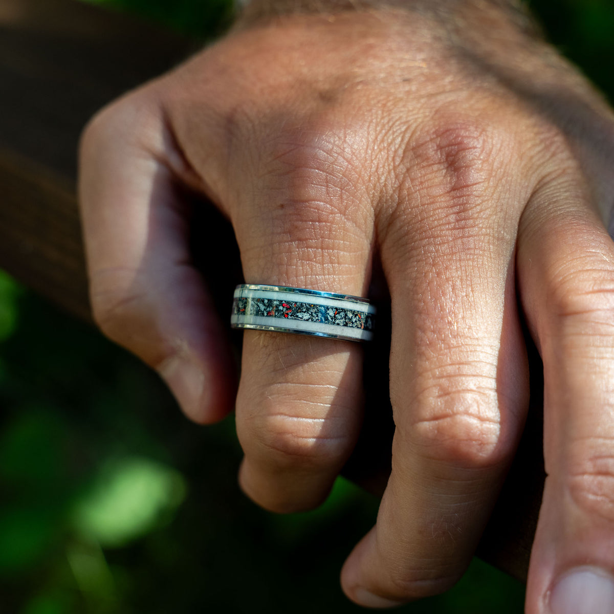 Tungsten Elk Antler Yooper Glow & Fire Opal Inlay Ring