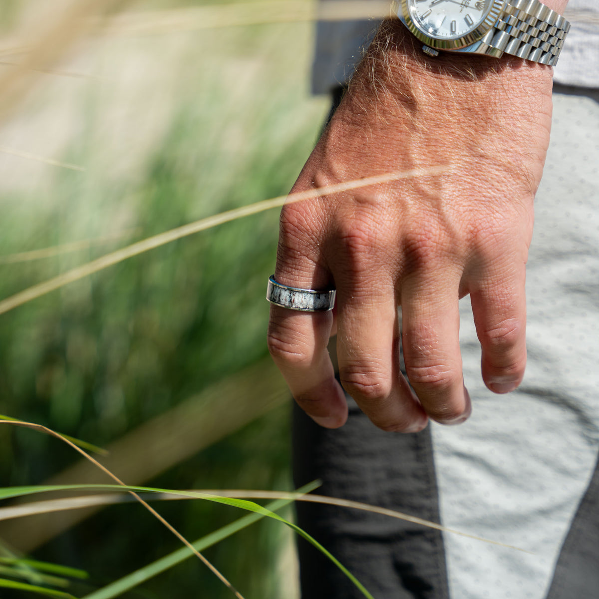 Tungsten Elk Antler Inlay Ring