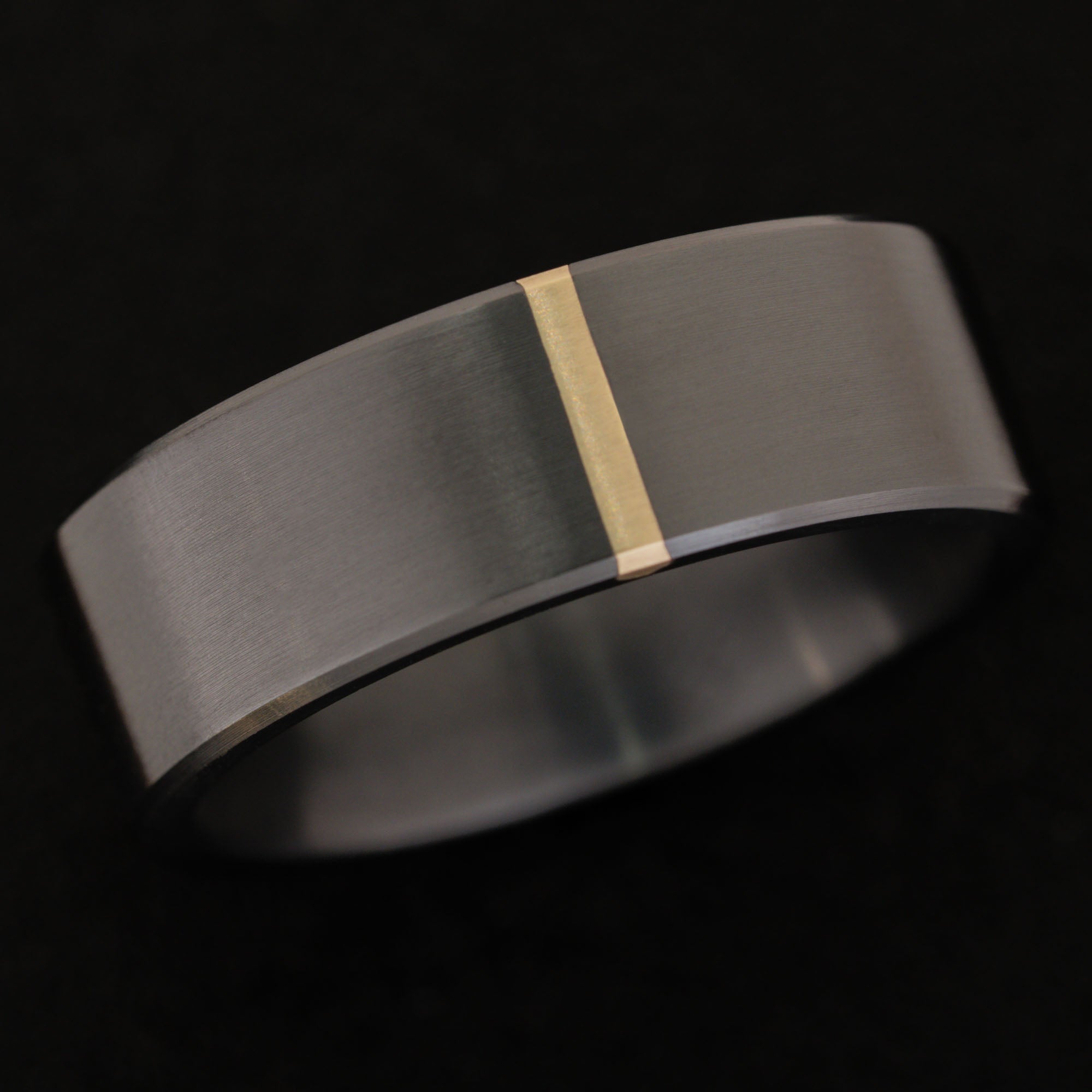Black Titanium Horizontal Gold Inlay Ring