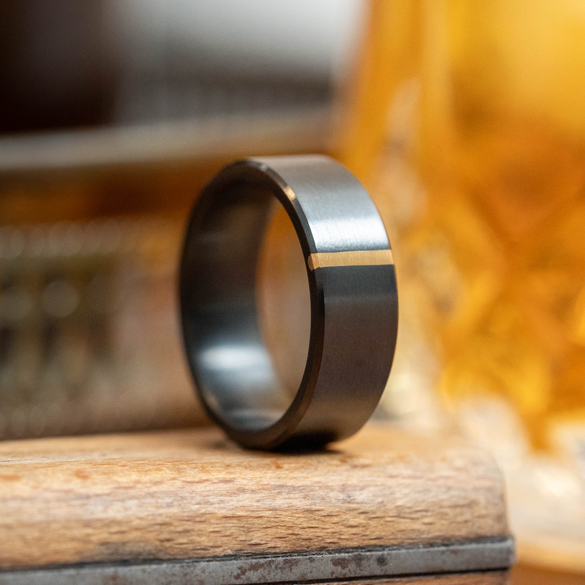 Black Titanium Horizontal Gold Inlay Ring