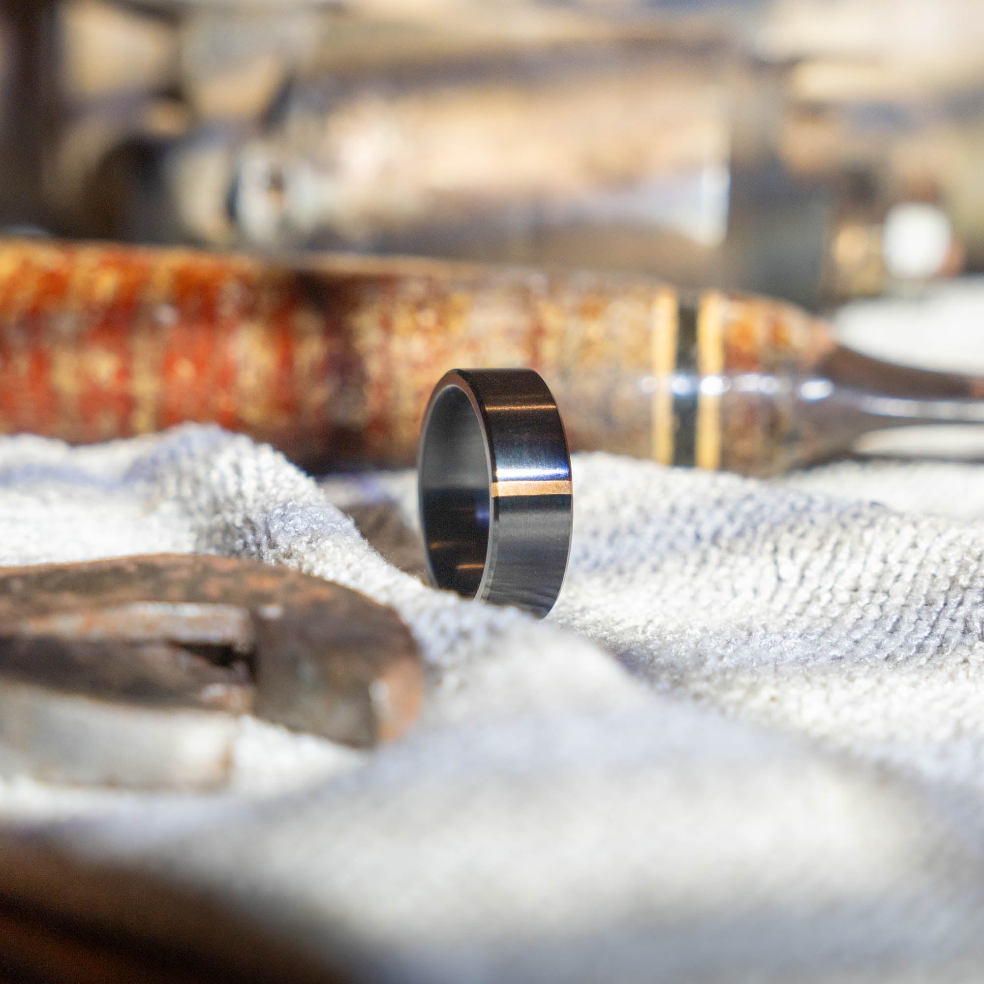 Black Titanium Horizontal Gold Inlay Ring