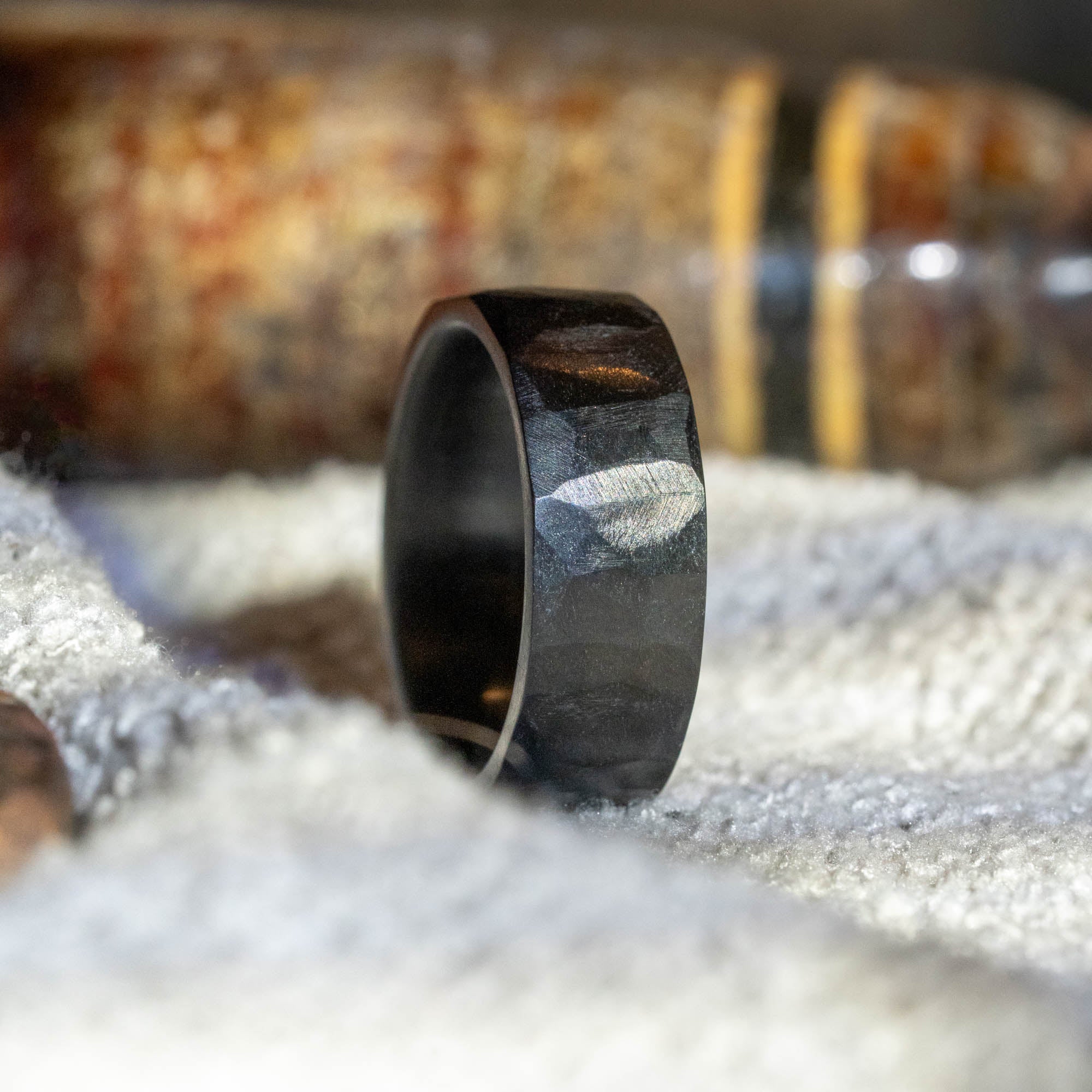Black Titanium Chiseled Texture Ring