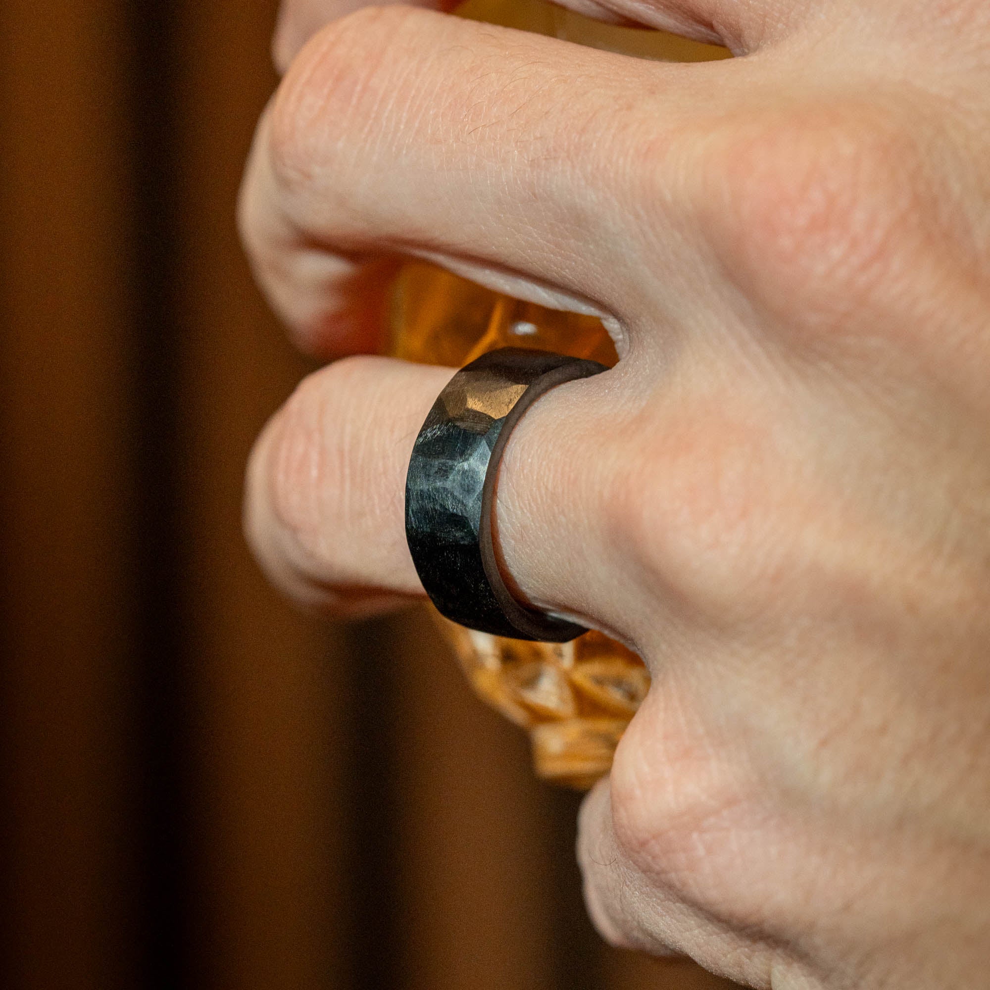 Black Titanium Chiseled Texture Ring