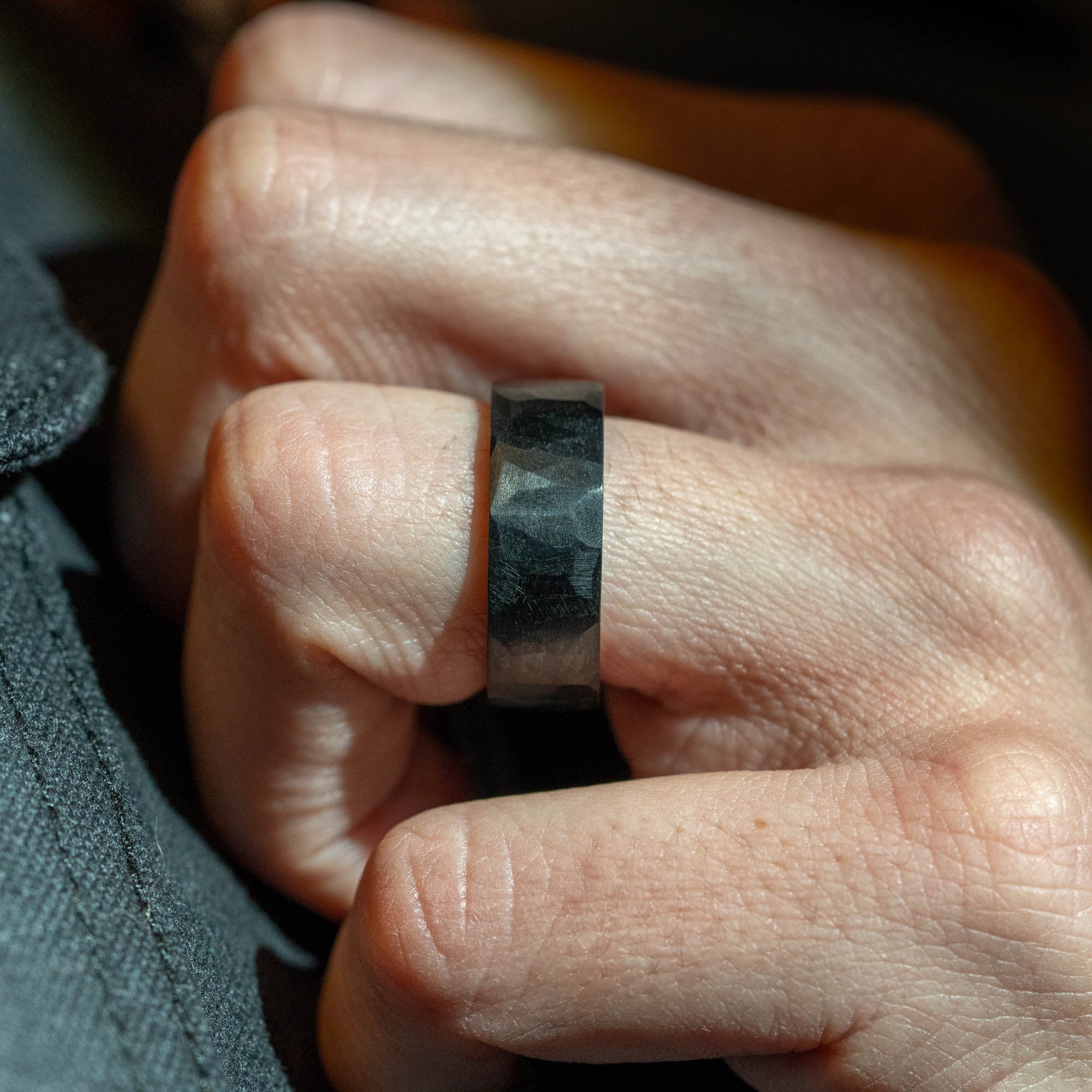 Black Titanium Chiseled Texture Ring