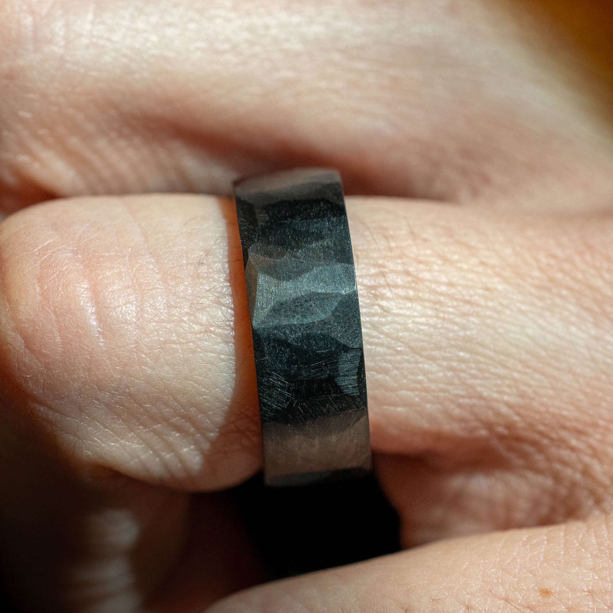 Black Titanium Chiseled Texture Ring