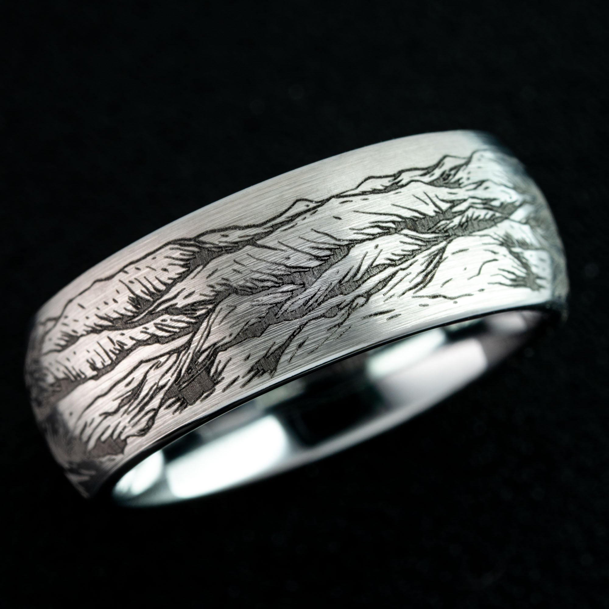 Domed Tungsten Engraved Appalachian Blue Ridge Mountains
