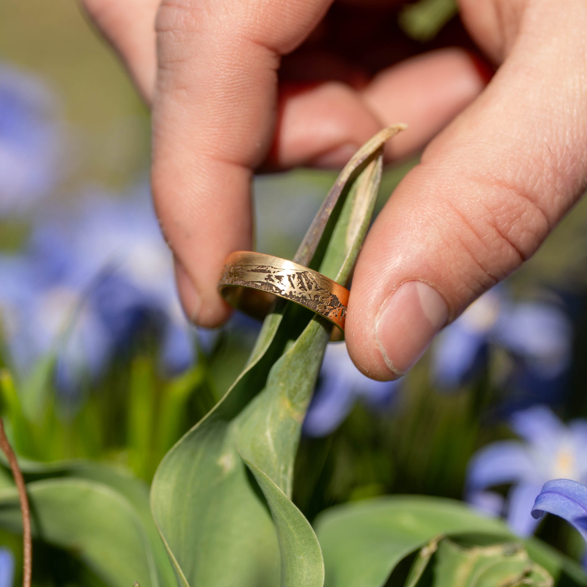 Brushed Gold Engraved Colorado 14er Ring