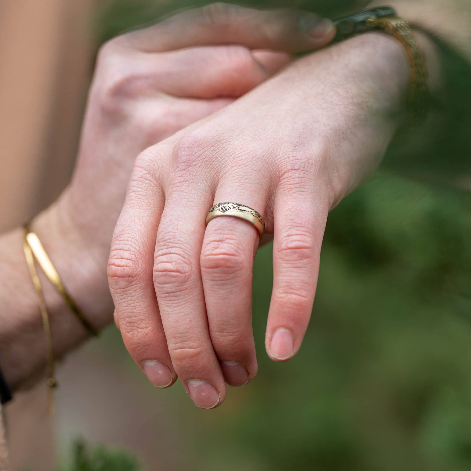 Brushed Gold Engraved Colorado 14er Ring