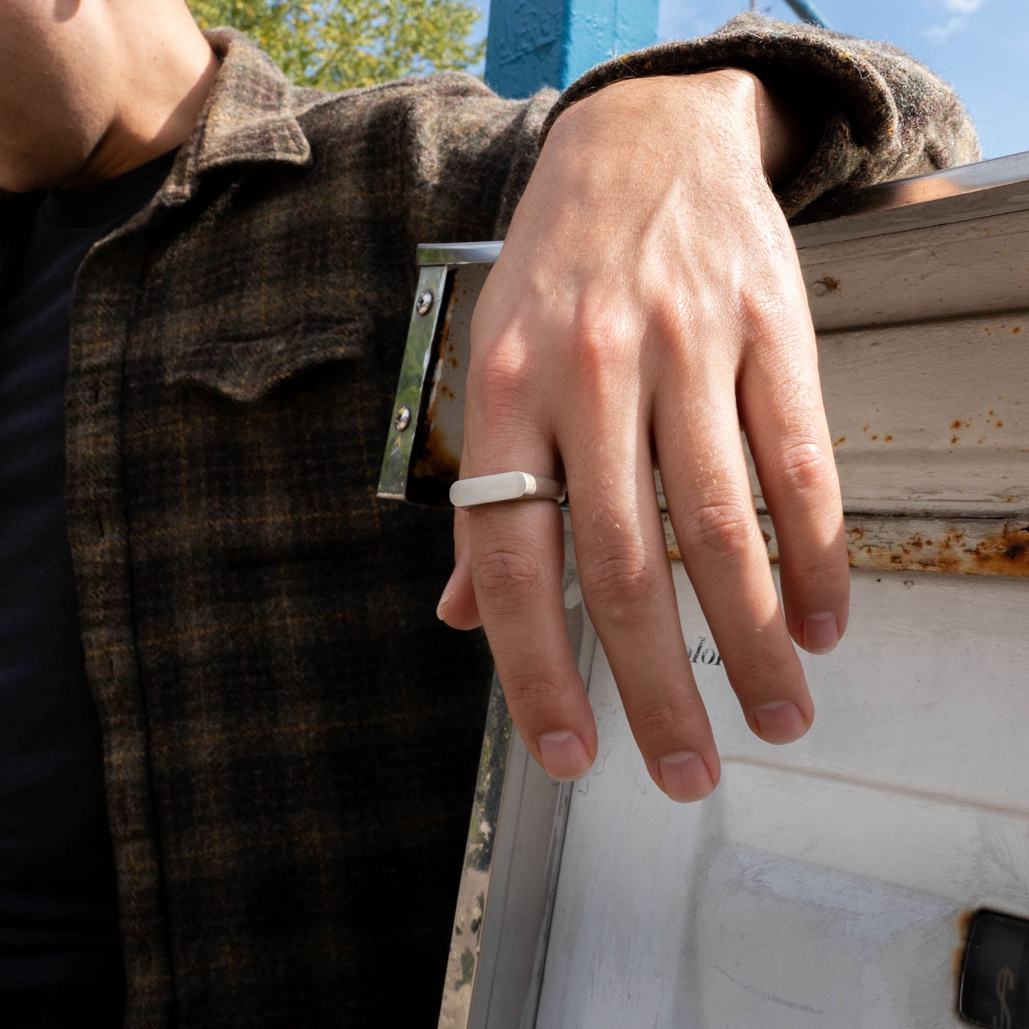 Brushed Silver Rectangular Signet Ring