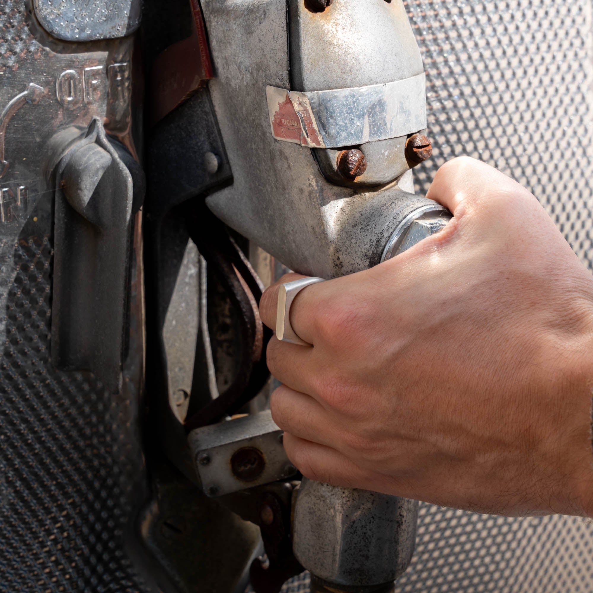 Brushed Silver Rectangular Signet Ring