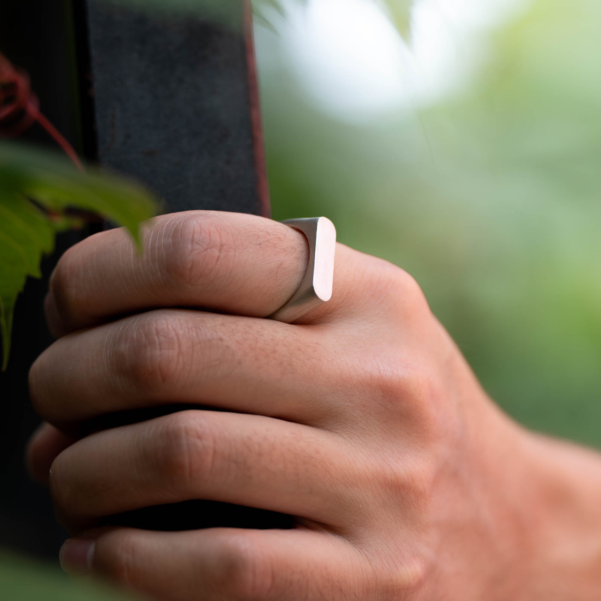 Brushed Silver Rectangular Signet Ring