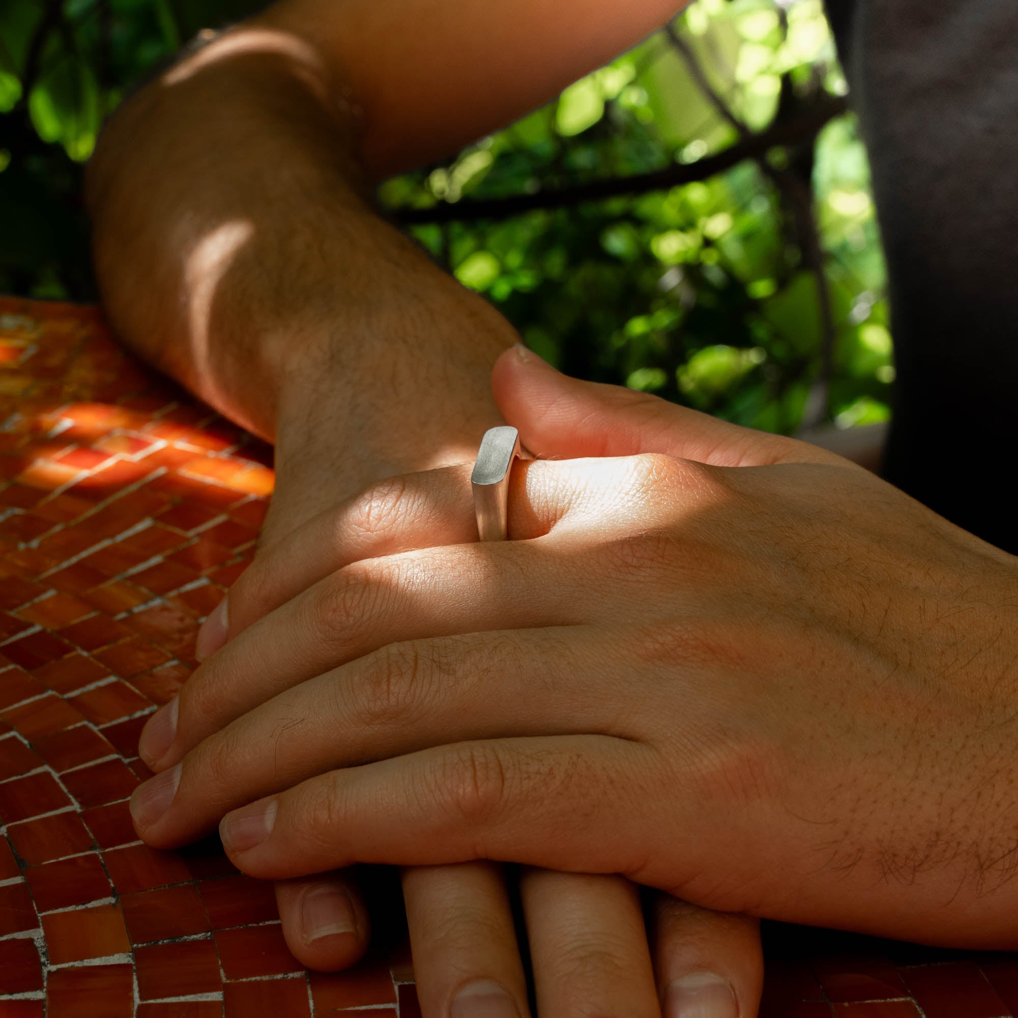 Brushed Silver Rectangular Signet Ring