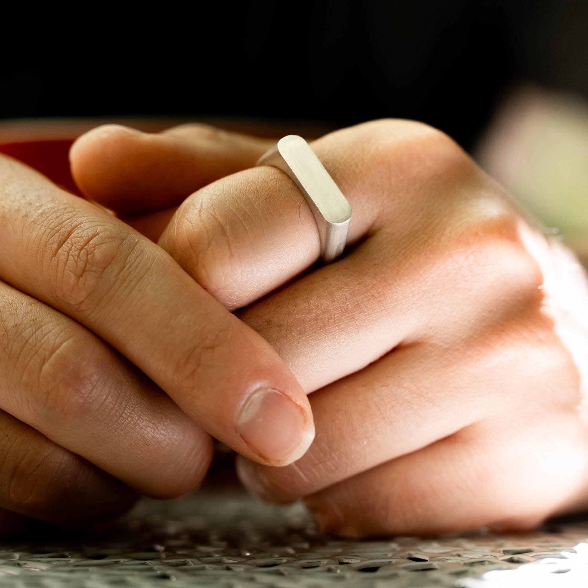 Brushed Silver Rectangular Signet Ring