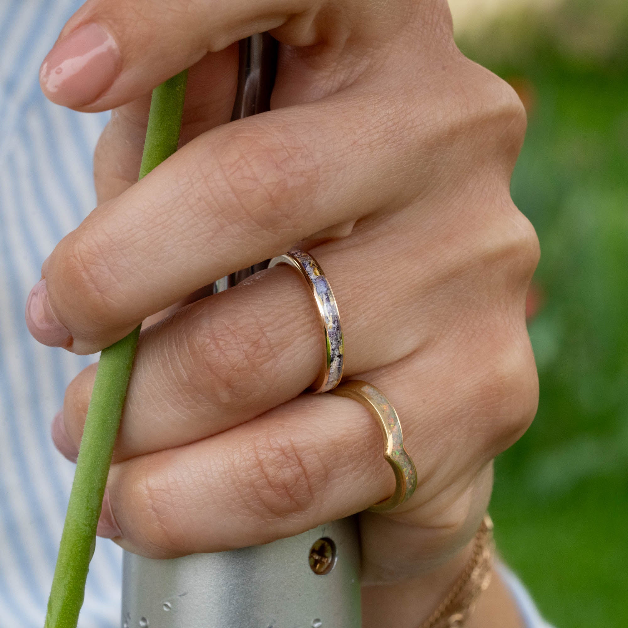 Thin Gold Columbine Wildflower Inlay Ring